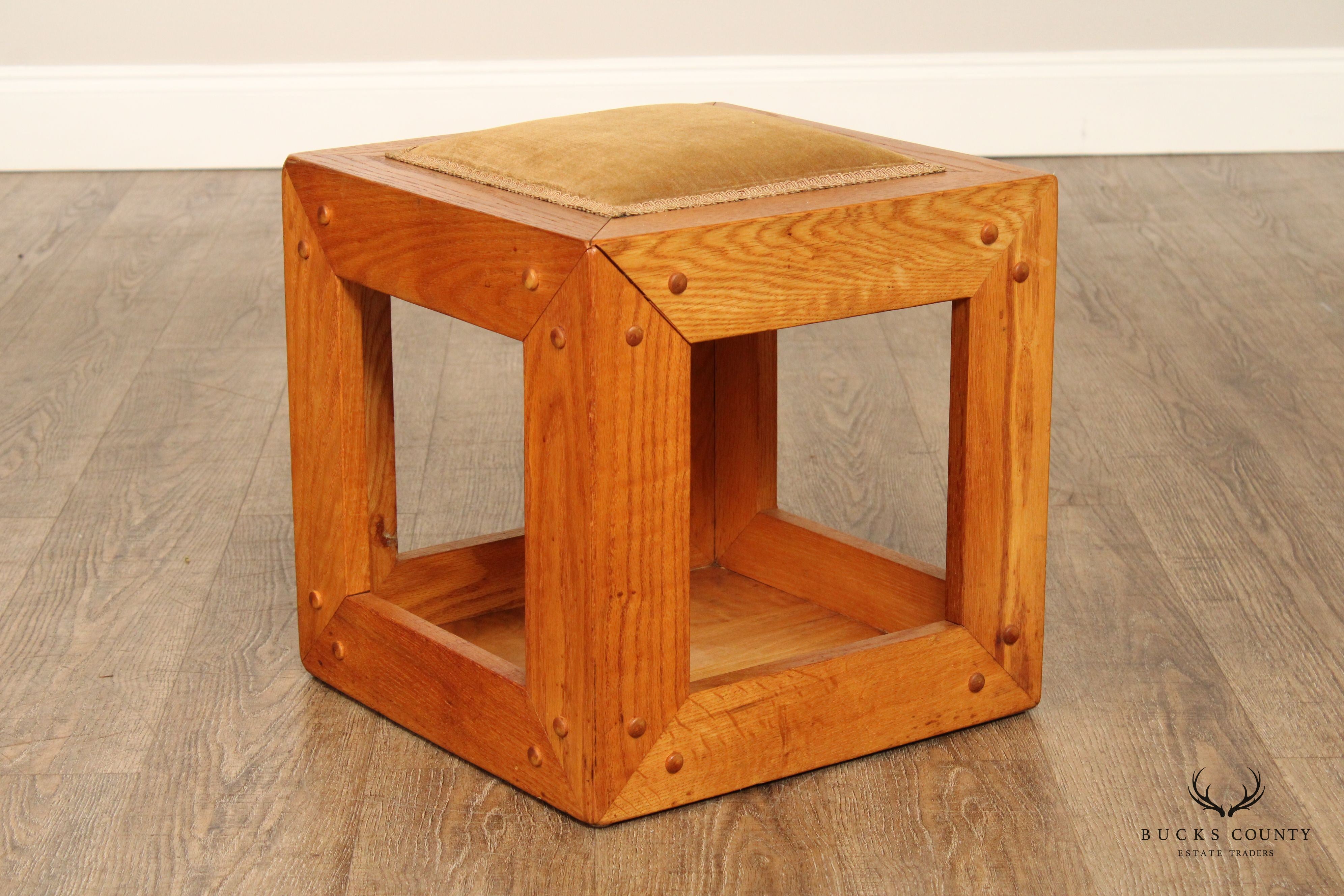 Mid Century Danish Modern Oak Cube Stool