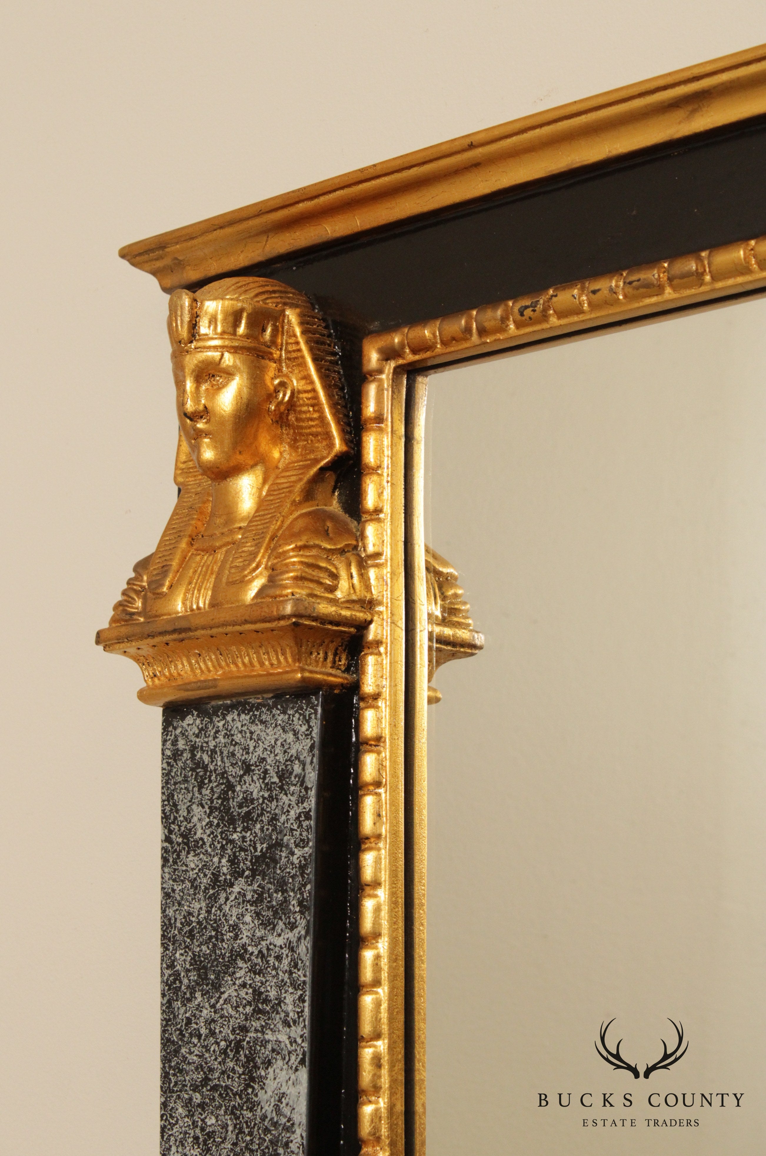 Neo-Classical Egyptian Revival Style Partial Gilt Wall Mirror