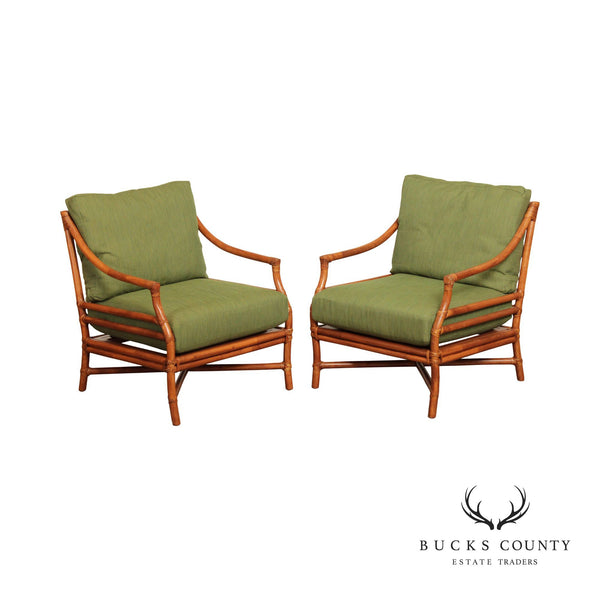 Quality Pair Of Rattan Target Back Lounge Chairs