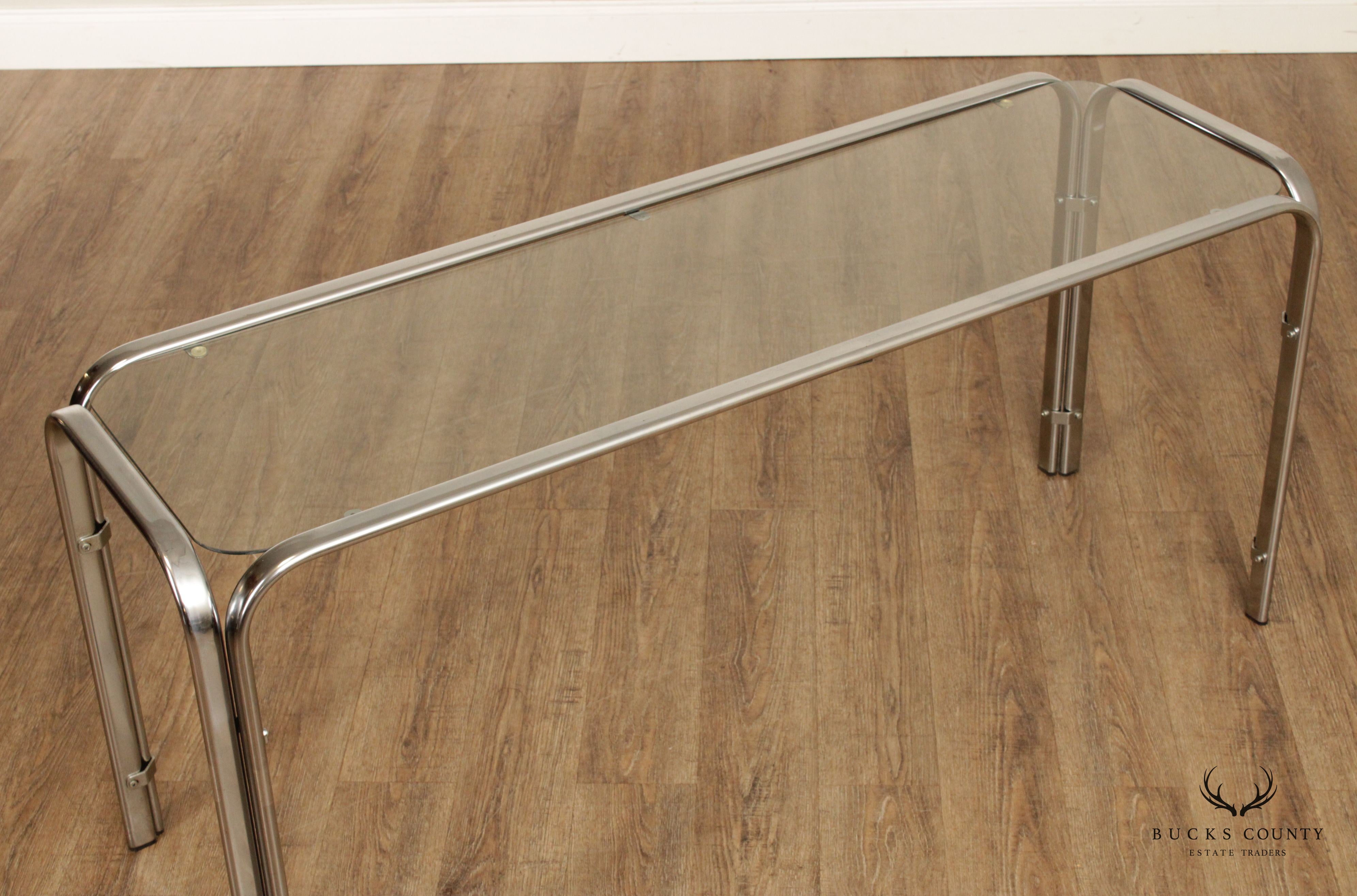 Mid Century Modern Tubular Chrome Glass Console or Sofa Table