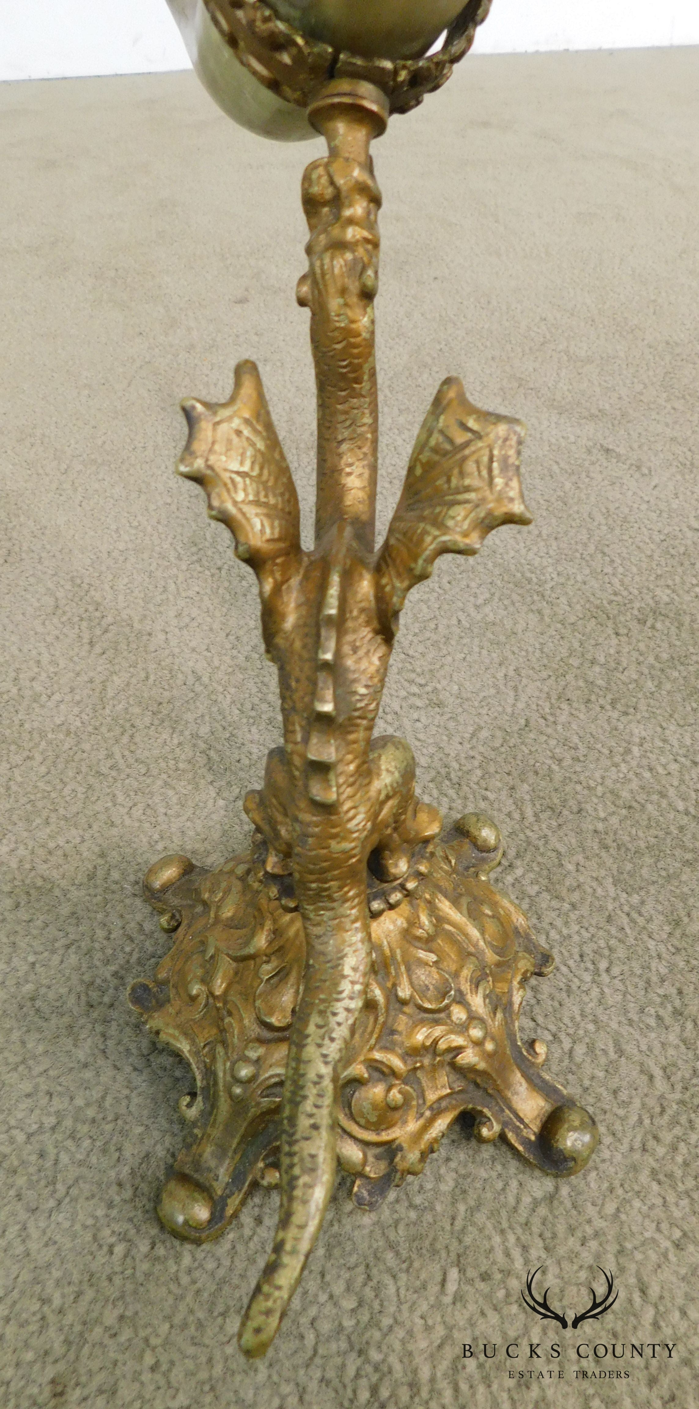 Antique Bronze Dragon Sculpture with Horn Vases