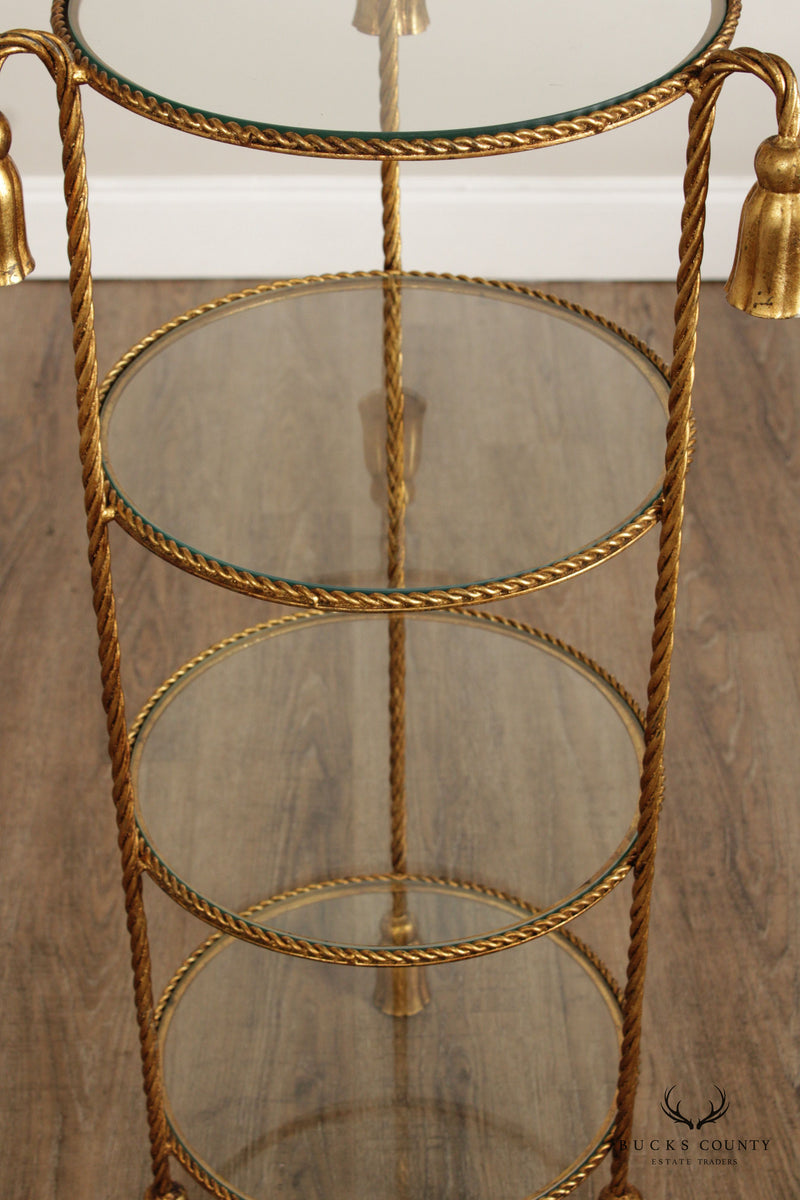 Italian Gilt Metal Four Tier Rope And Tassel Etagere Stand
