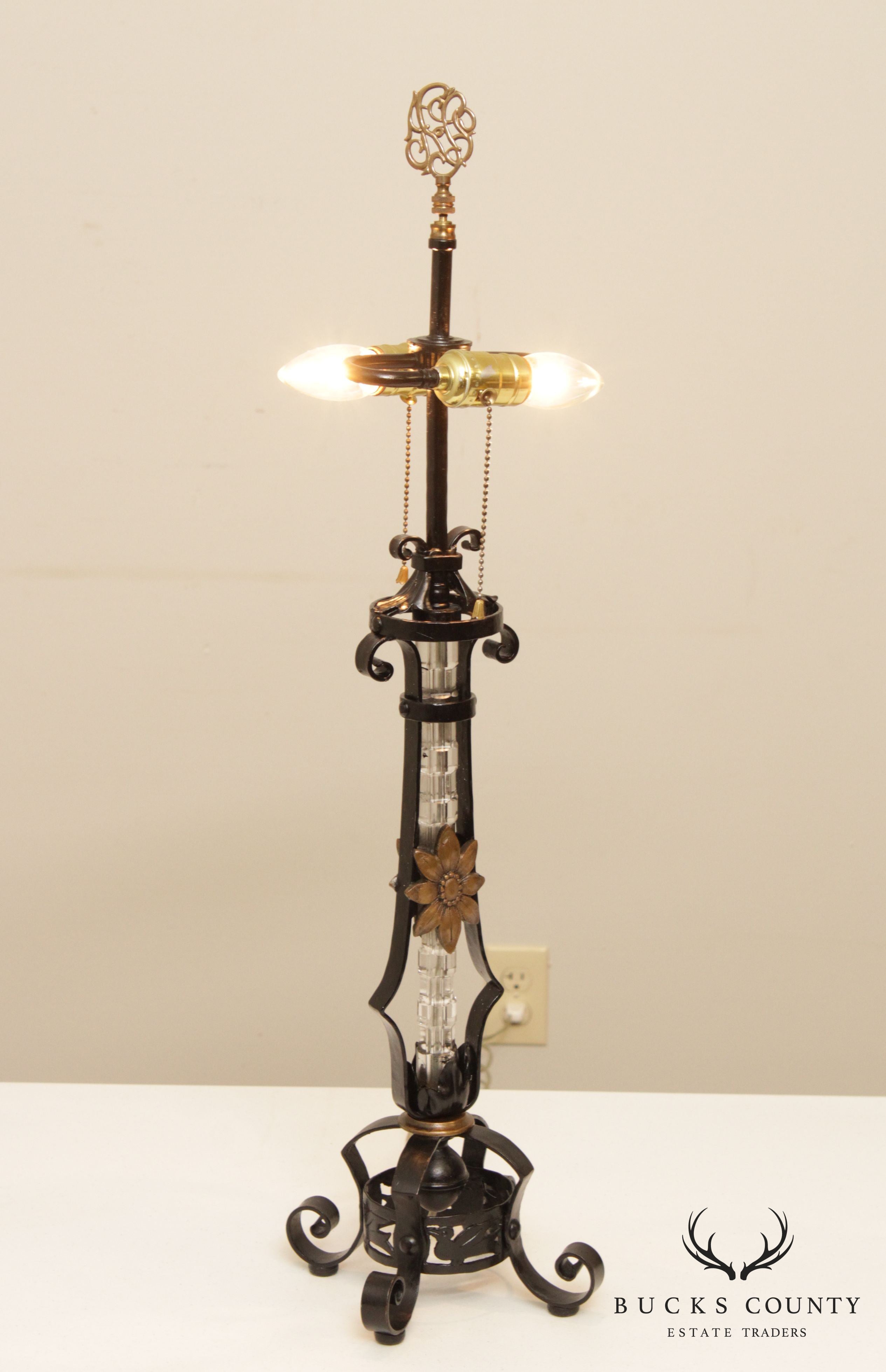 Quality Iron, Brass & Glass Vintage Table Lamp