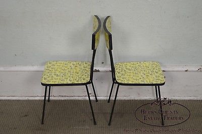 Mid-Century Modern Wrought Iron & Formica Childs Table & 2 Chair Kitchen Set