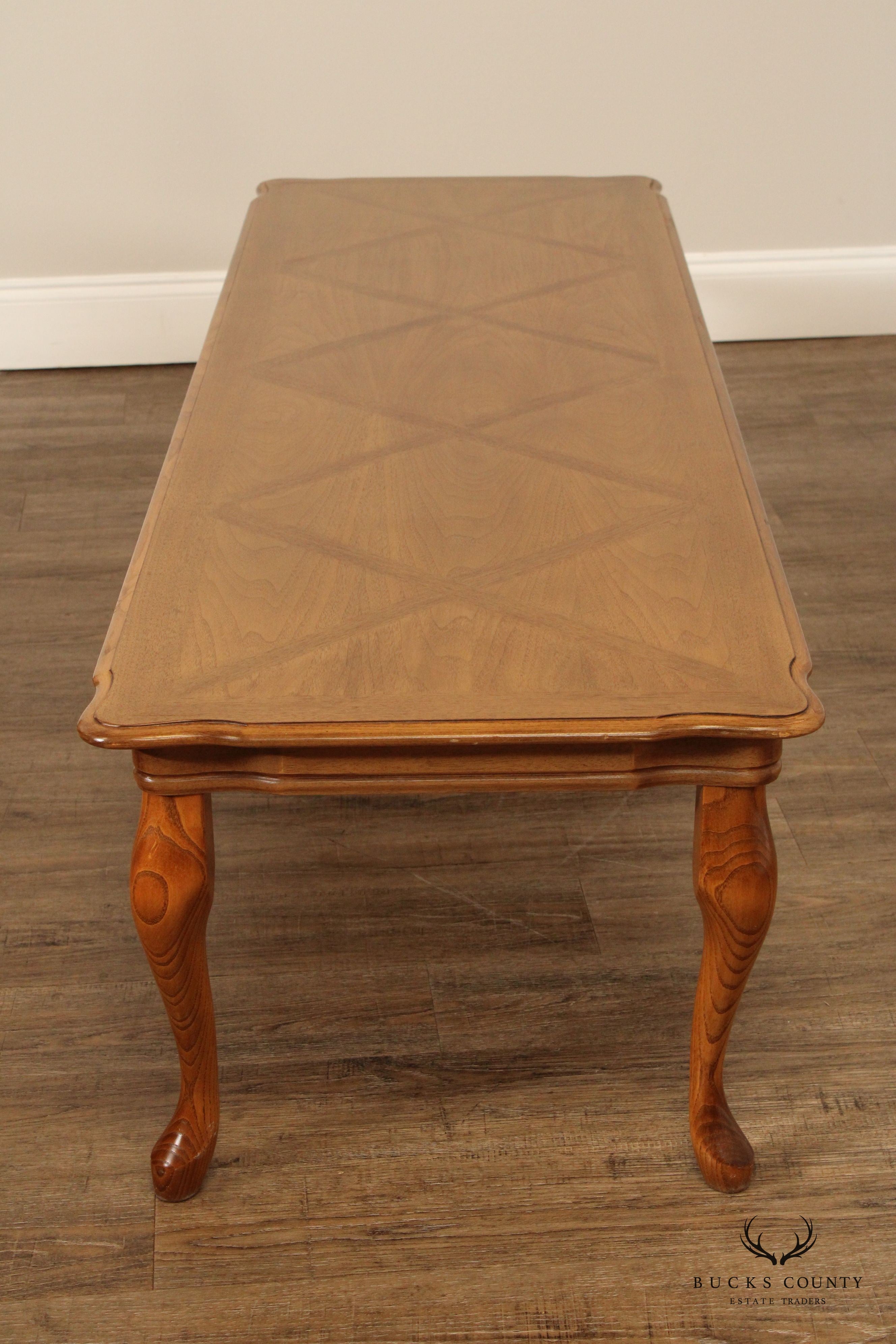 French Provincial Style Vintage Parquetry Top Walnut Long Coffee Table