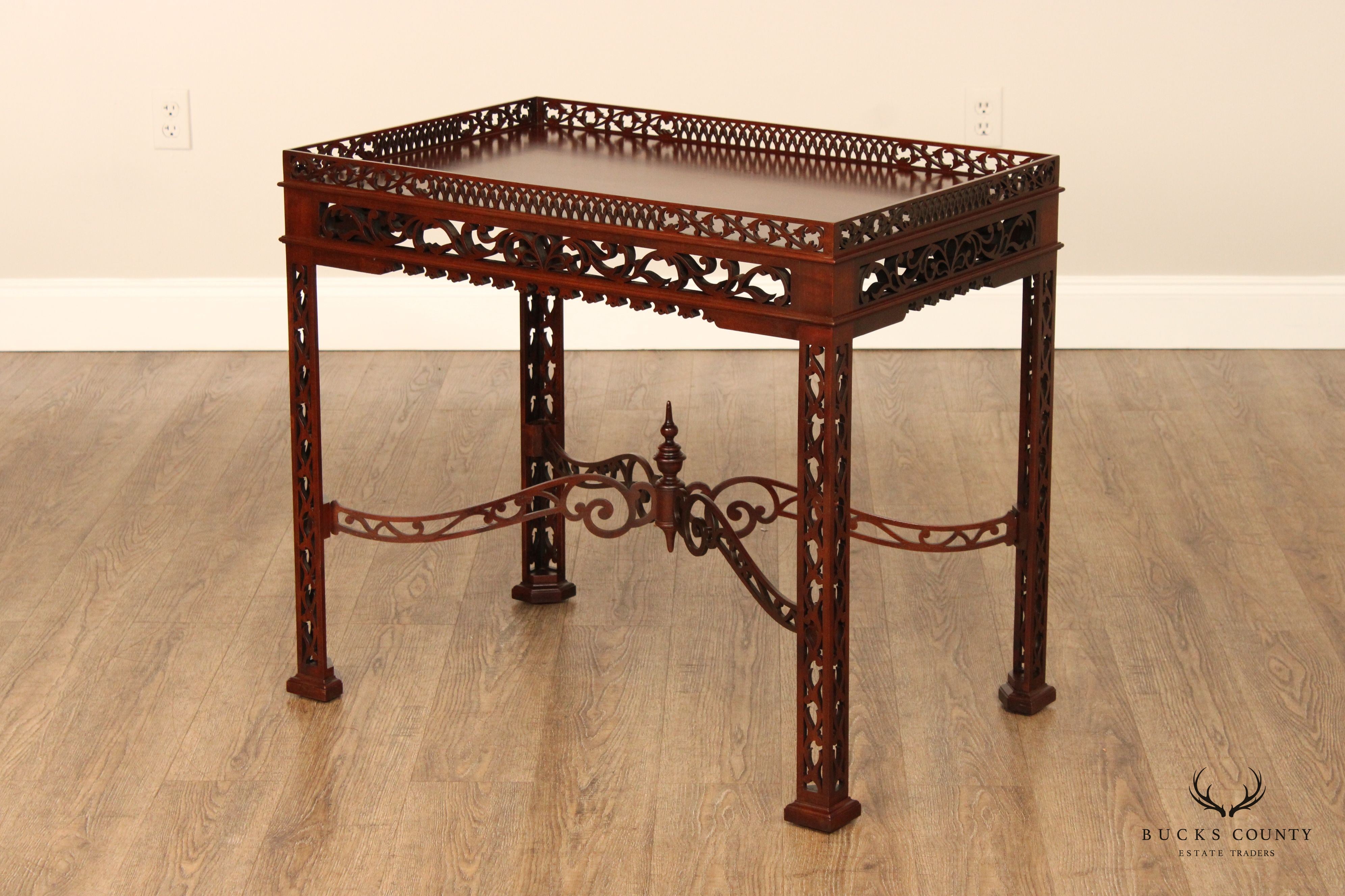 Chinese Chippendale Style Carved Mahogany Tea Table