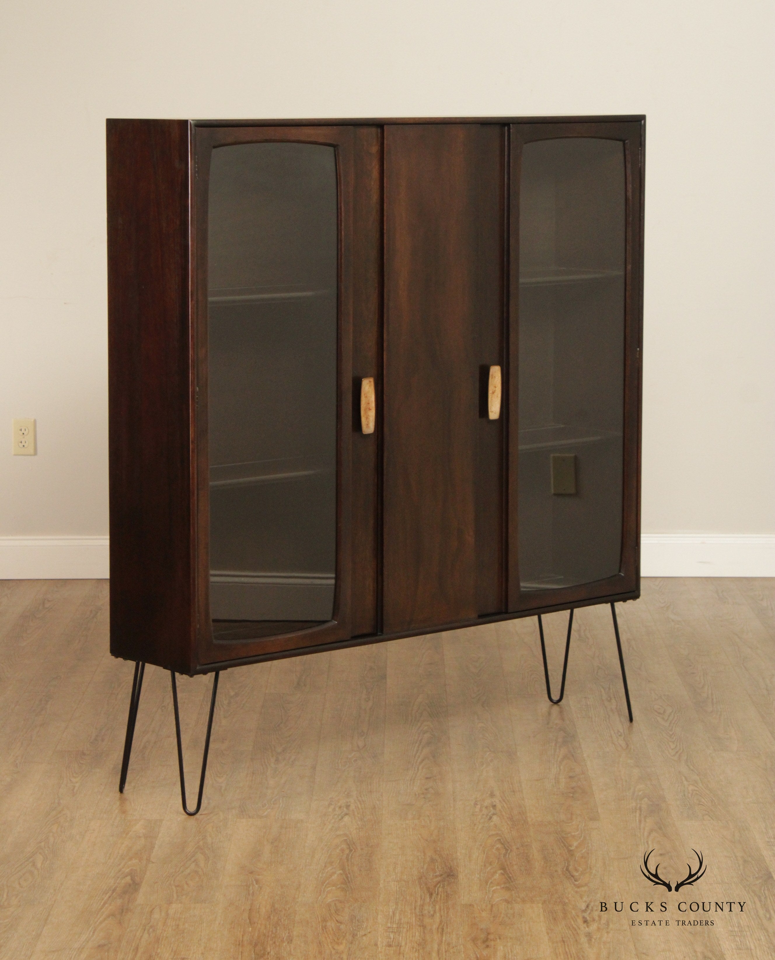 John Stuart Mid Century Modern Glass Door Bookcase