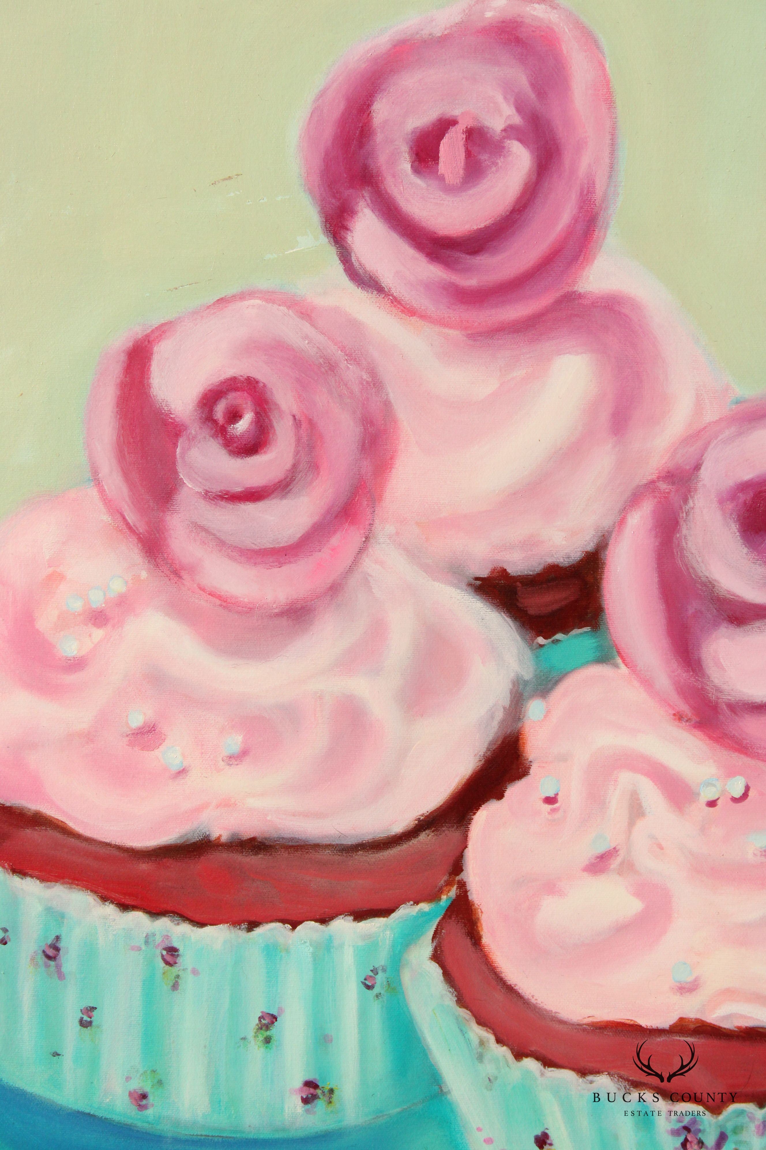 Pearl Mintzer 'Red Velvet Cupcakes' Original Oil Painting