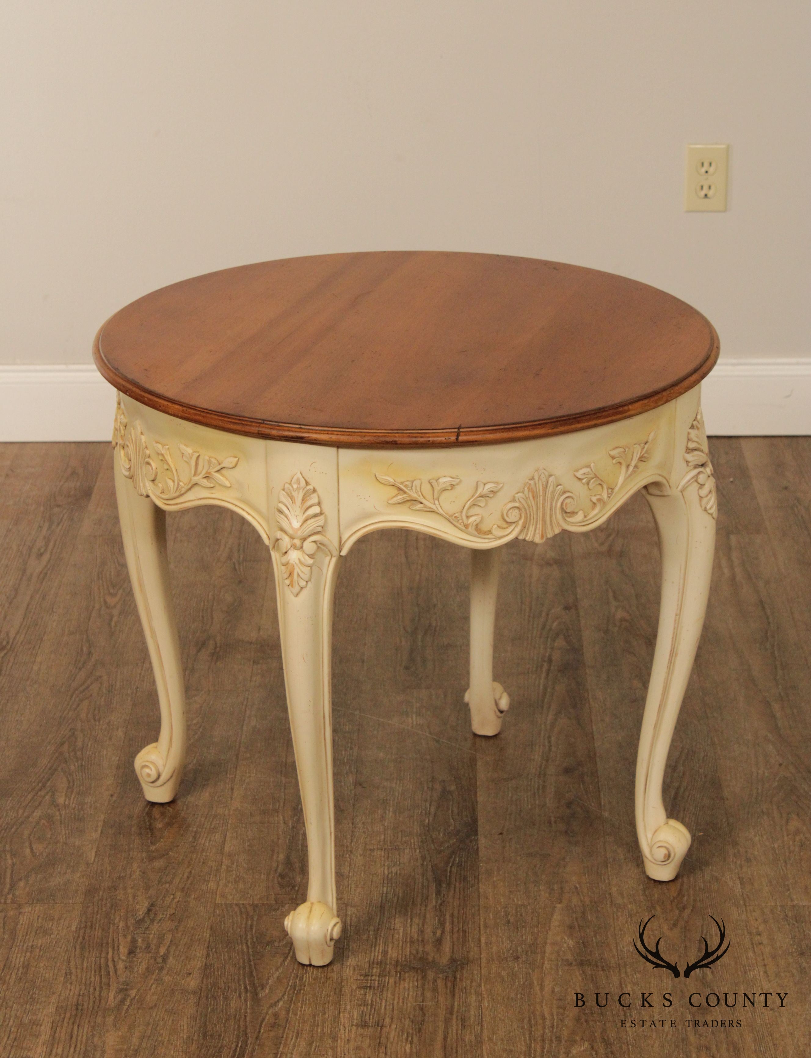 Lexington French Country Round Cherry Cream Painted Base Side Table