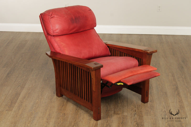 Stickley Mission Collection Leather and Cherry Spindle Morris Recliner