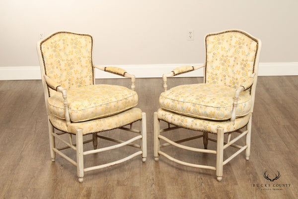 French Provincial Style Pair of Distress Painted Pair Of Armchairs