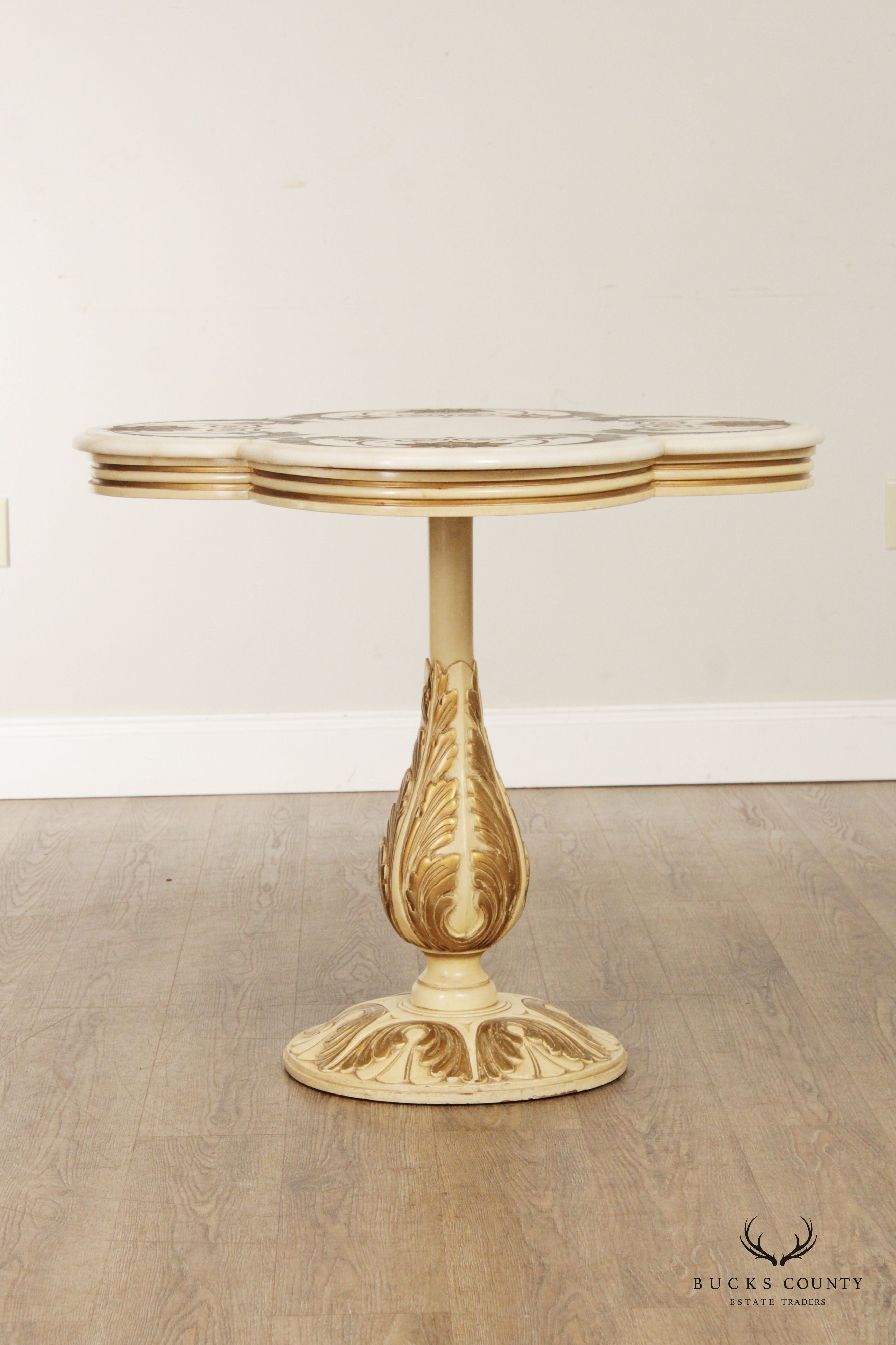 Italian Florentine Style Marble Top Pedestal Occasional Table