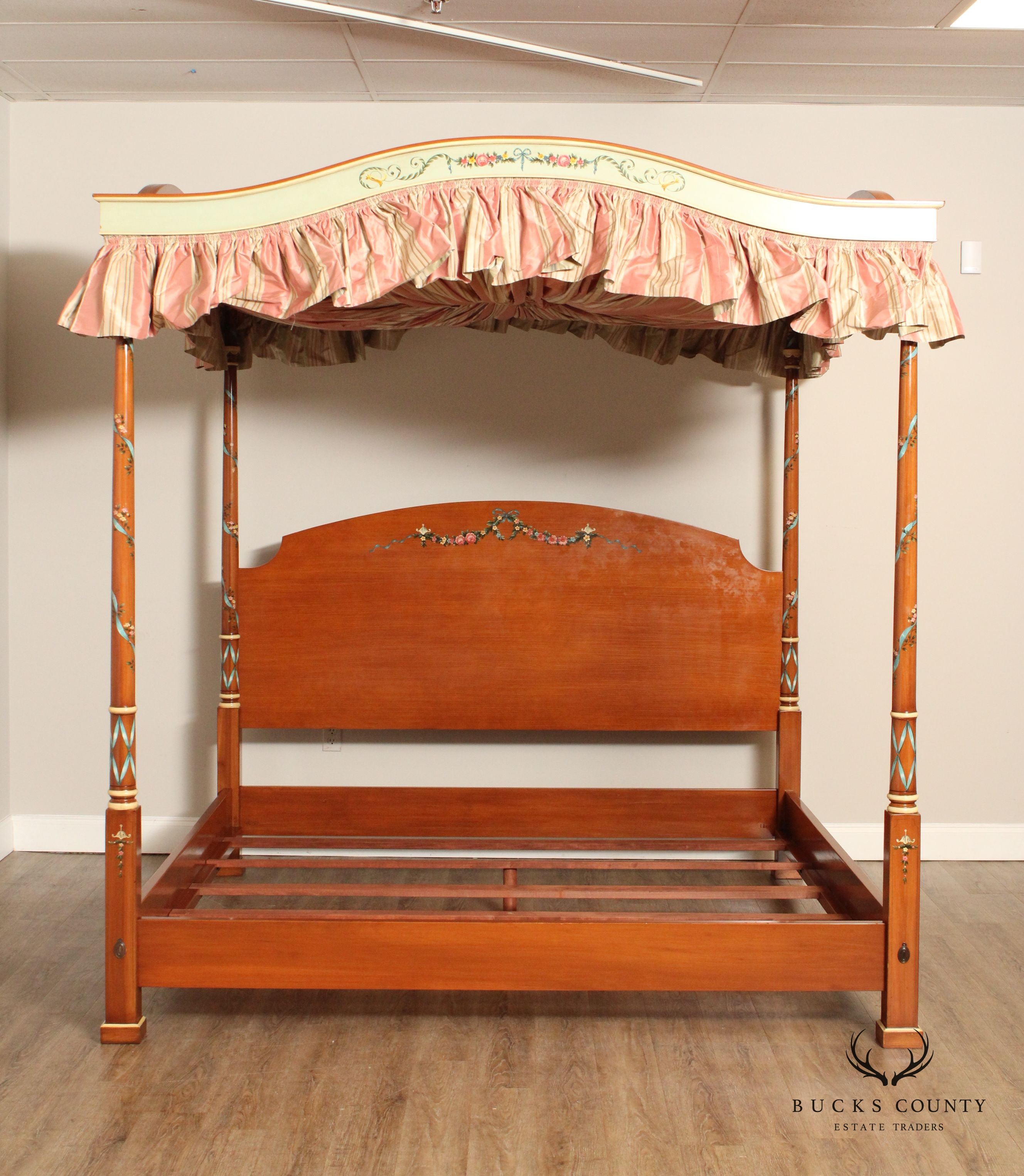 Sheraton Style Fine Quality Haind Paint Decorated King Size Poster Canopy Bed