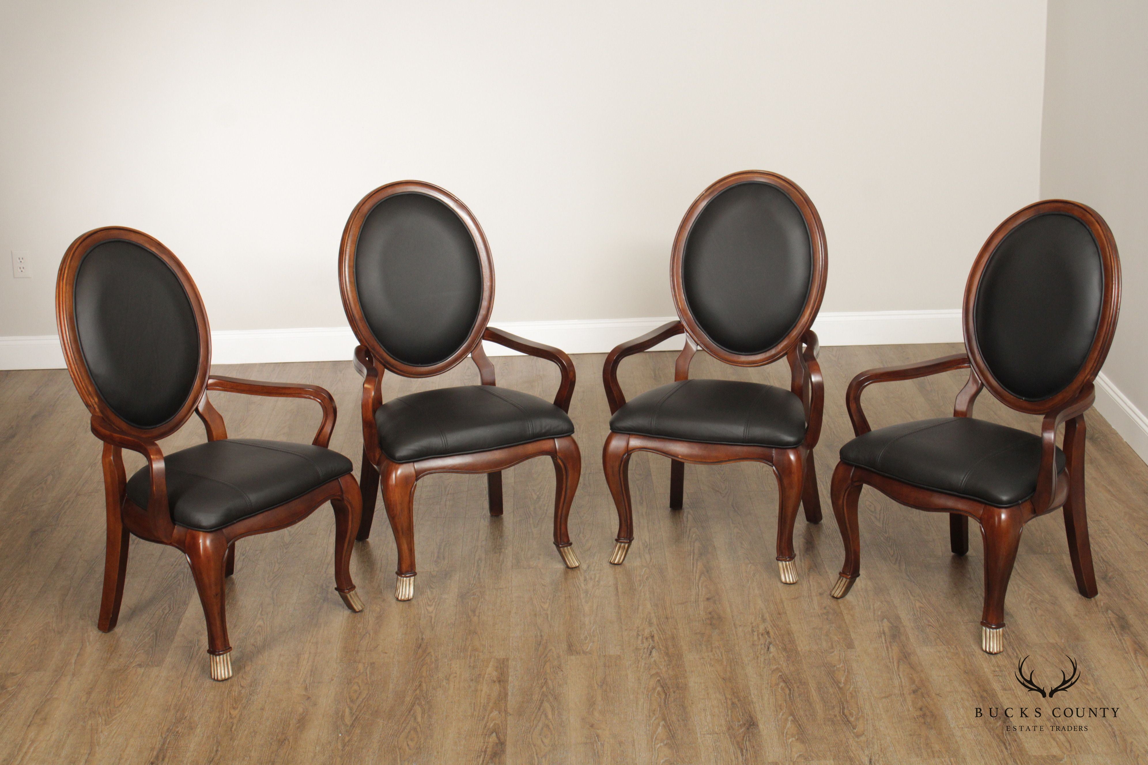 Collezione Europa Italian Style Set of Four Leather Dining Chairs