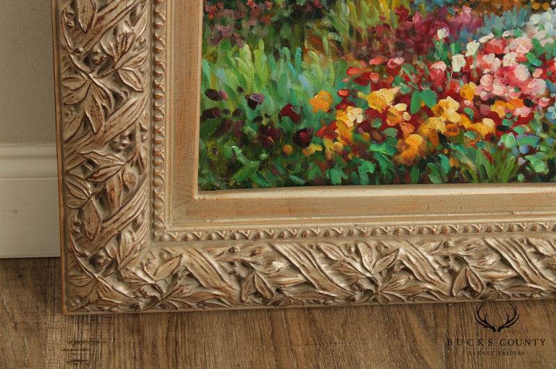 Vintage Impressionist Garden Landscape Oil Painting Signed