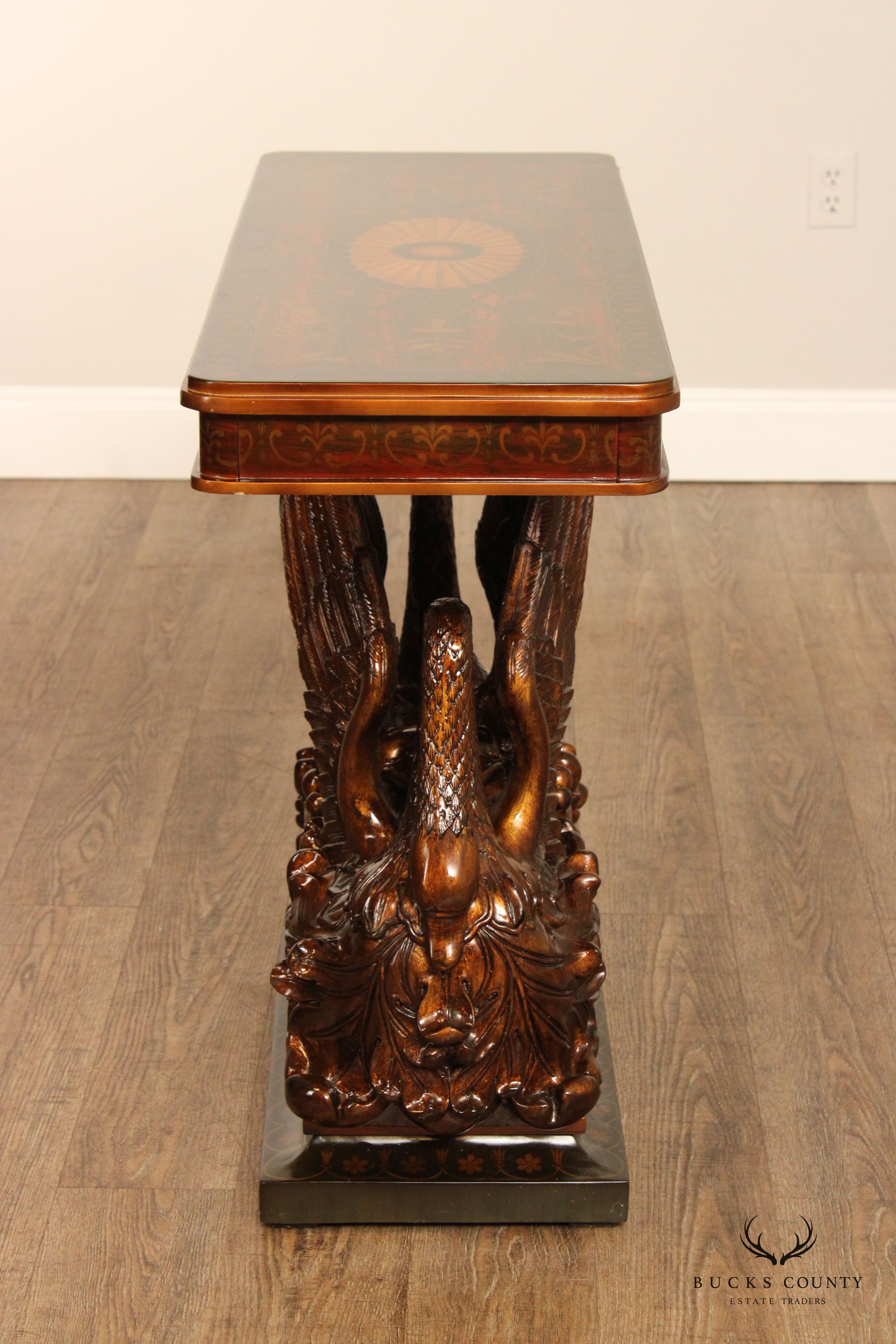 Classical Empire Style Parcel-Gilt Swan Carved Console Table