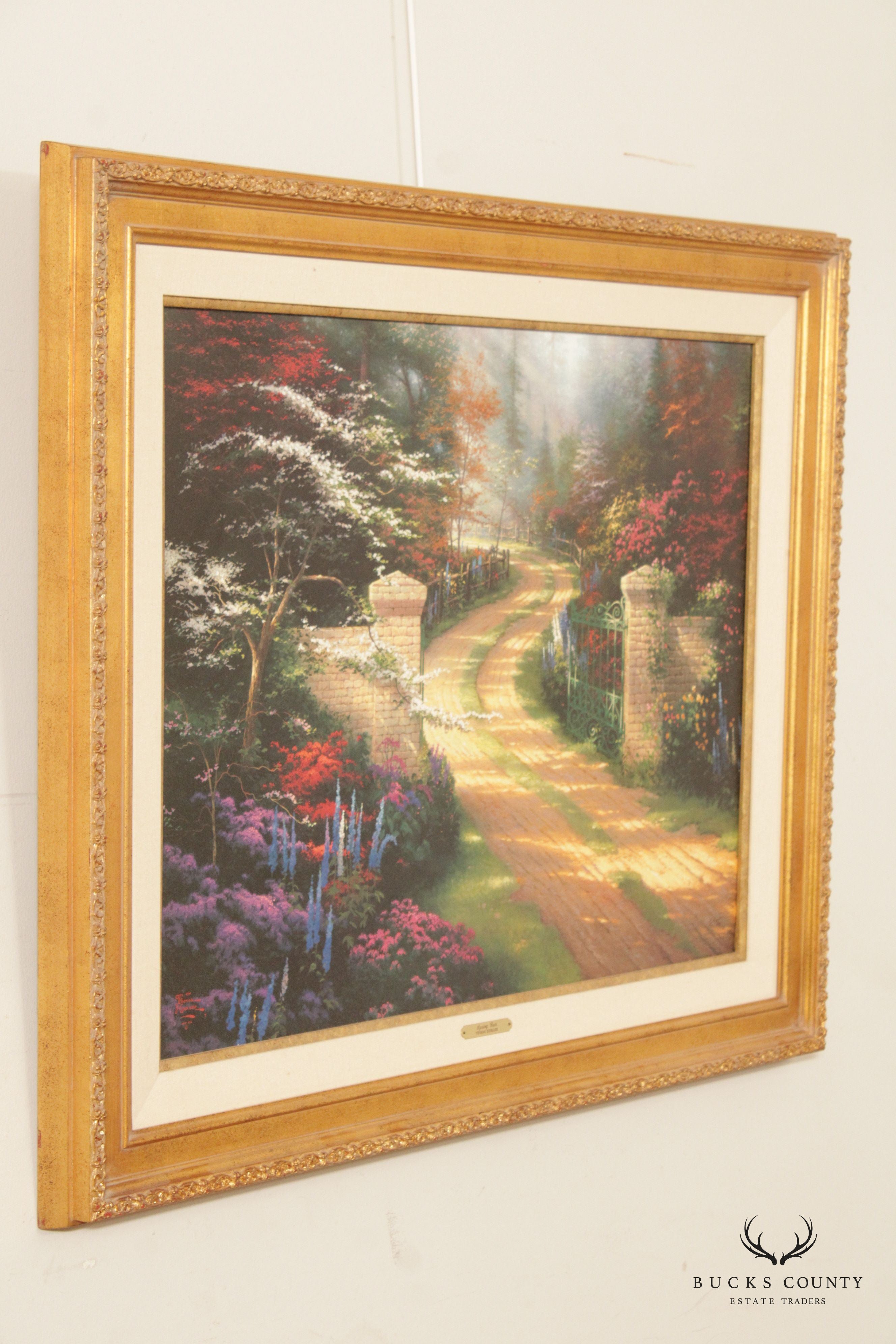 Thomas Kinkade 'Spring Gate' Lithograph Canvas Print, Custom Framed