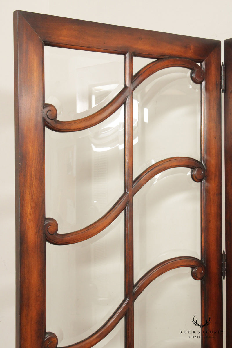 Mahogany and Glass Regency Style Two-Panel Folding Screen Room Divider
