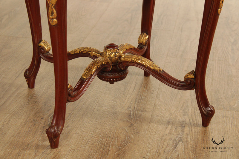 French Louis XV Style Pair of Round Marble Top Mahogany Side Tables