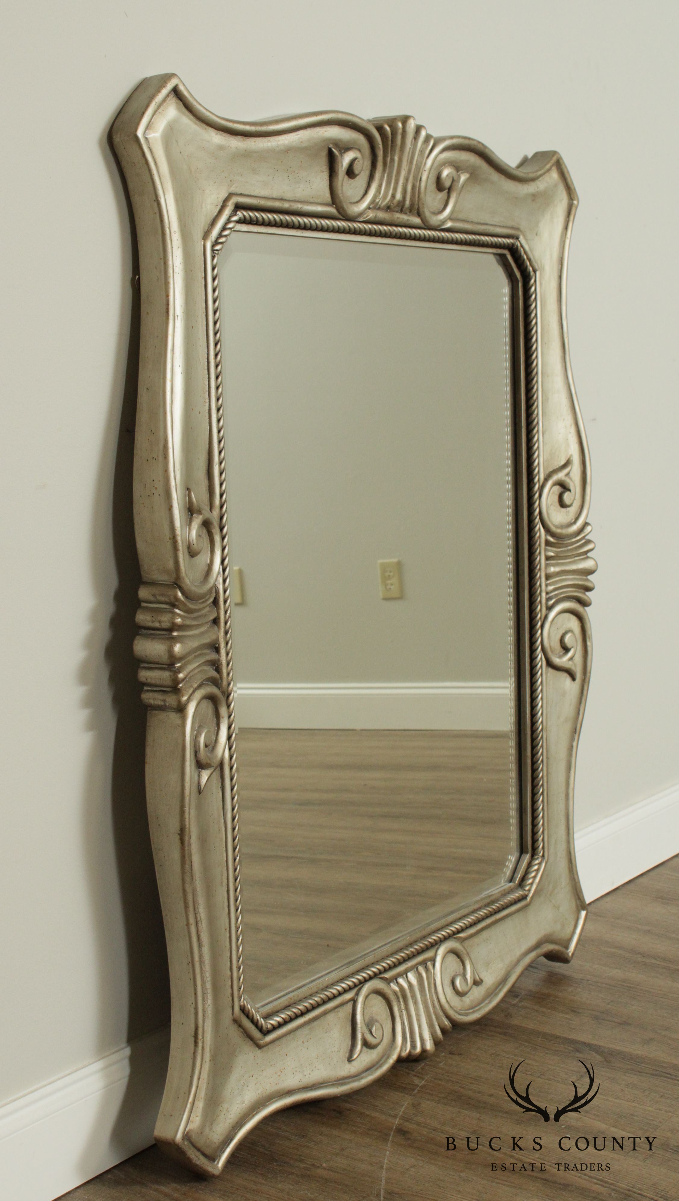 Hollywood Regency Silver Gilt Carved Wood Frame Mirror