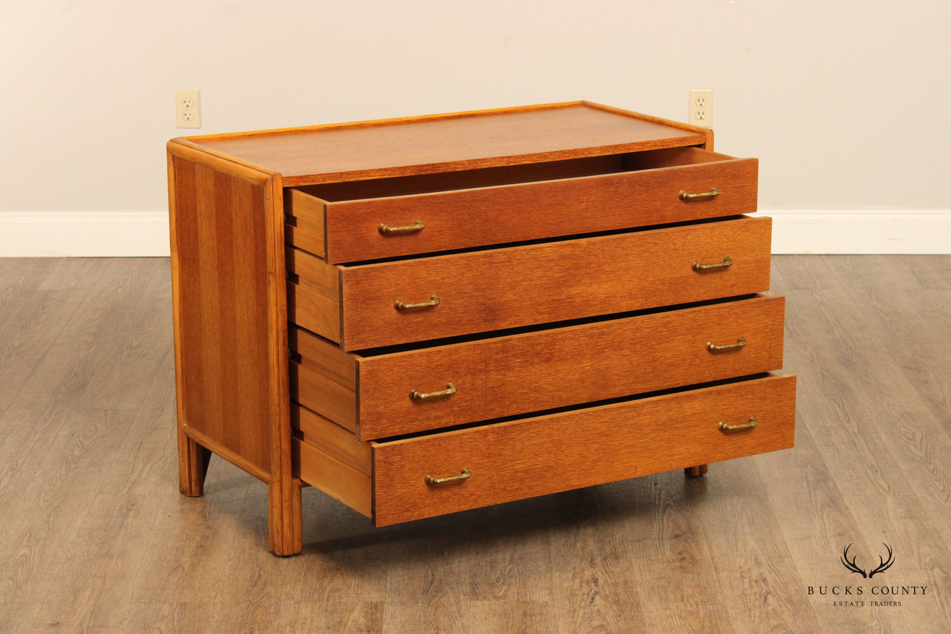 McGuire Mid Century Modern Rattan and Oak Single Dresser Bachelor Chest