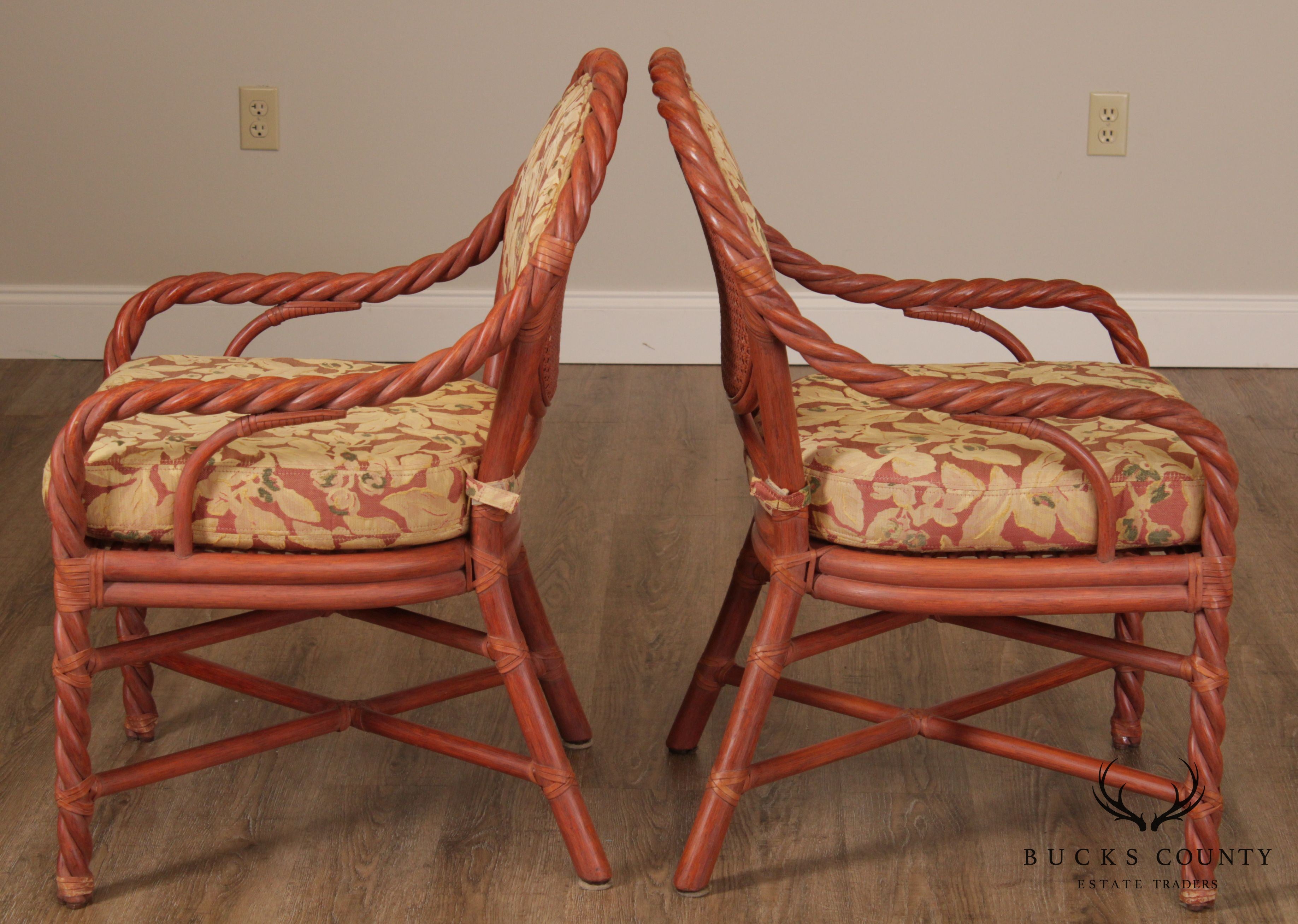 McGuire of San Francisco Pair Painted Twisted Rattan Armchairs (B)