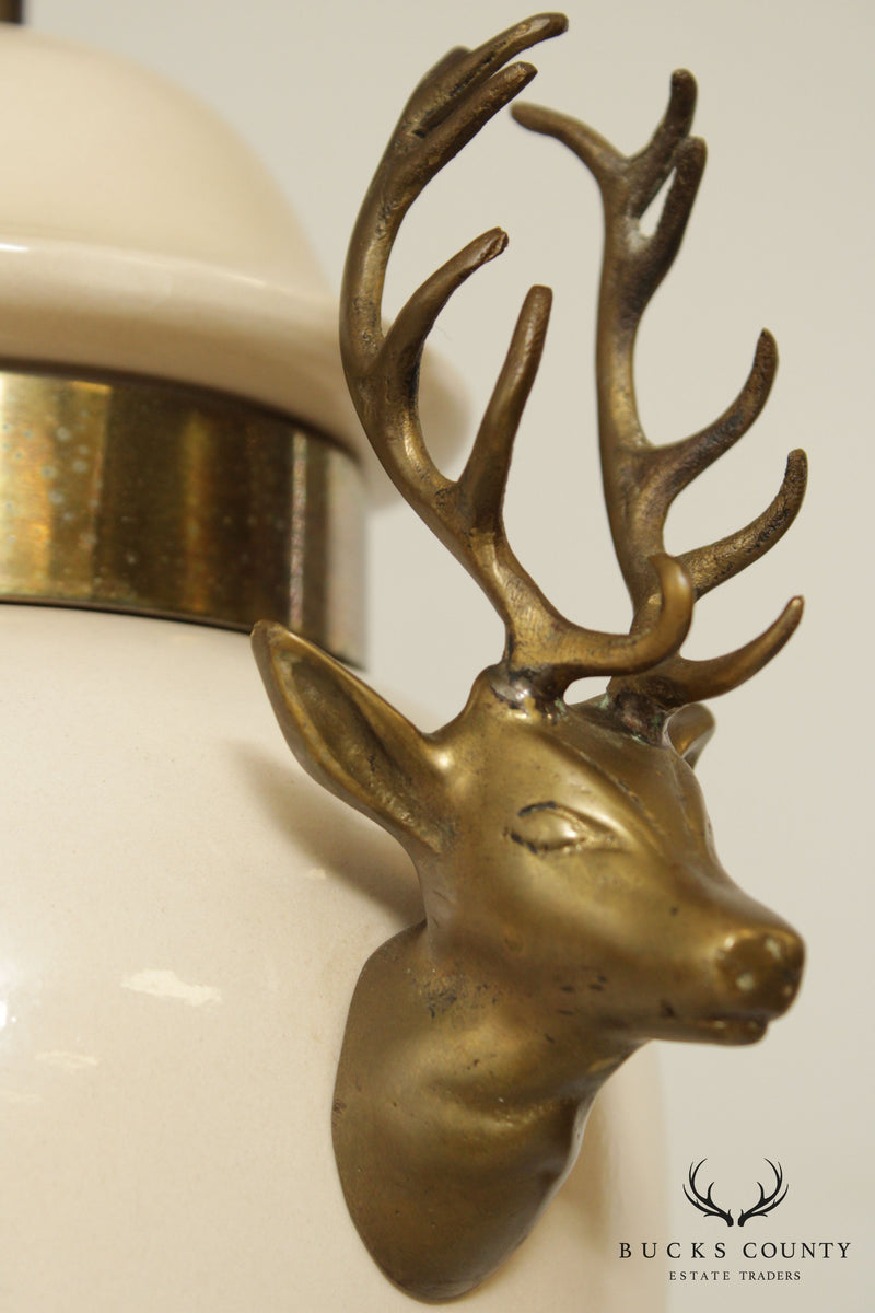 Urn Form Table Lamp with Brass Stag Head Handles