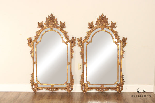 Italian Baroque Style Pair Gilt Carved Wall Mirrors