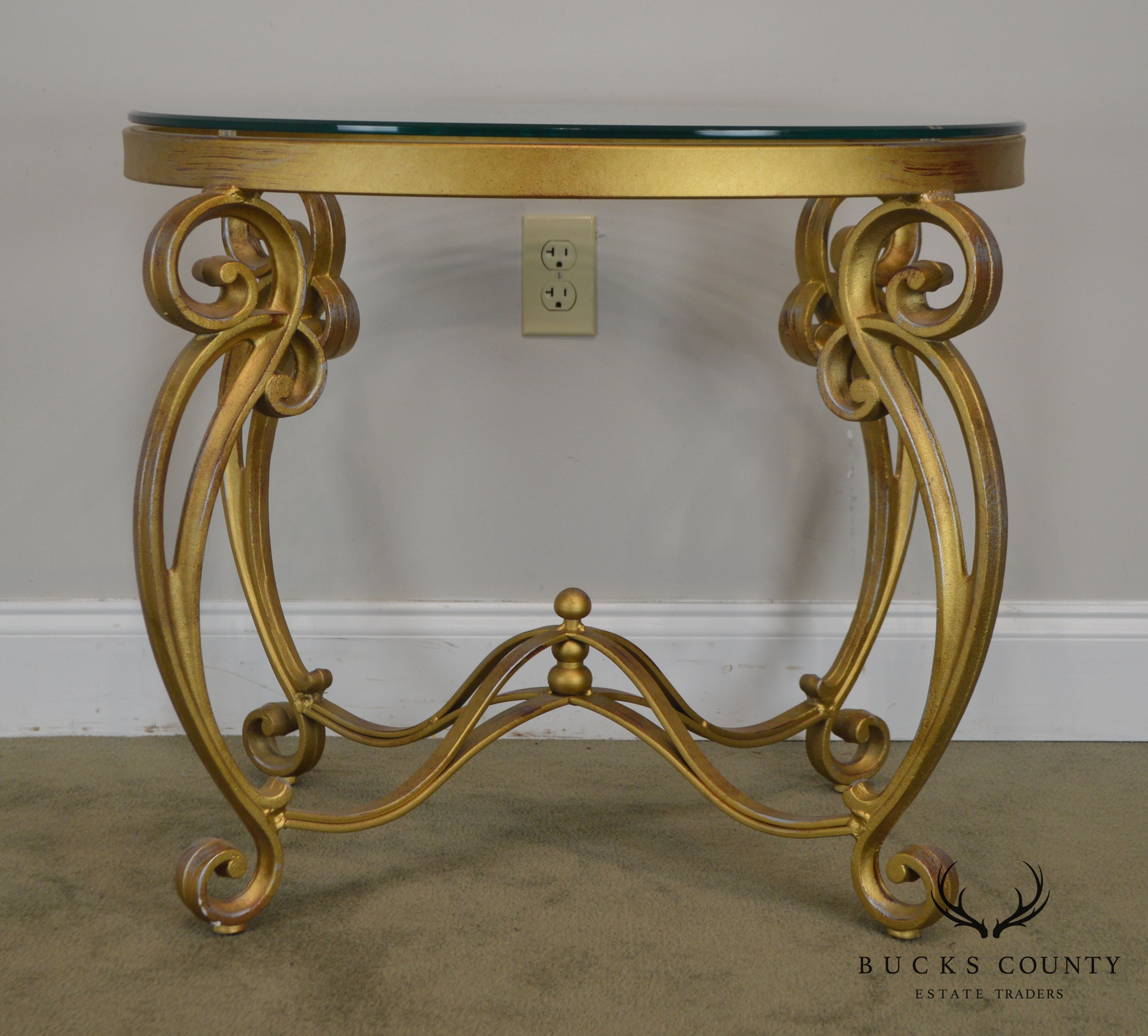 Rococo Style Gilt Metal Scrolled Base Glass Top Side Table