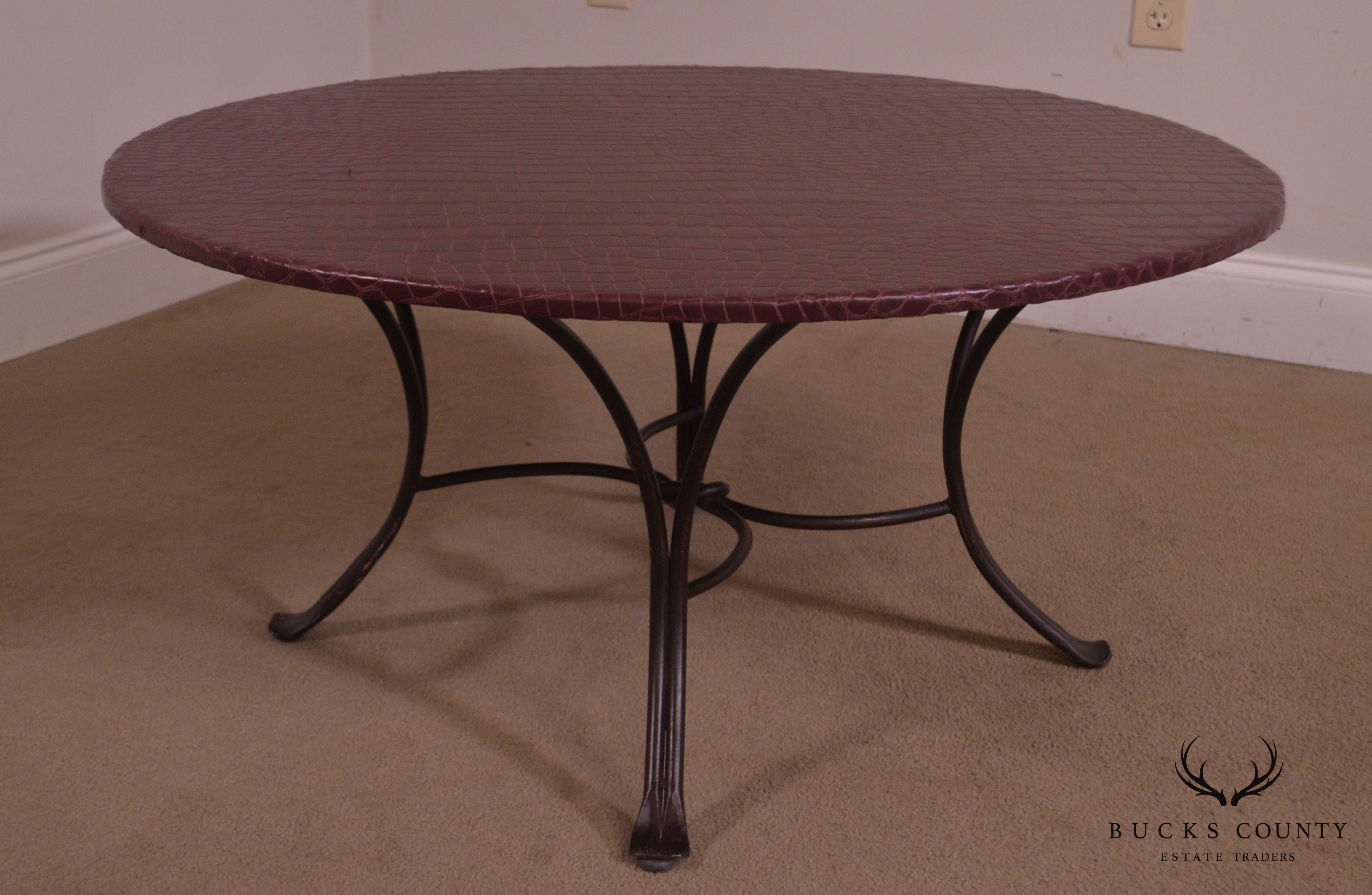 Custom Quality 36" Round Faux Reptile Skin Top Iron Base Coffee Table