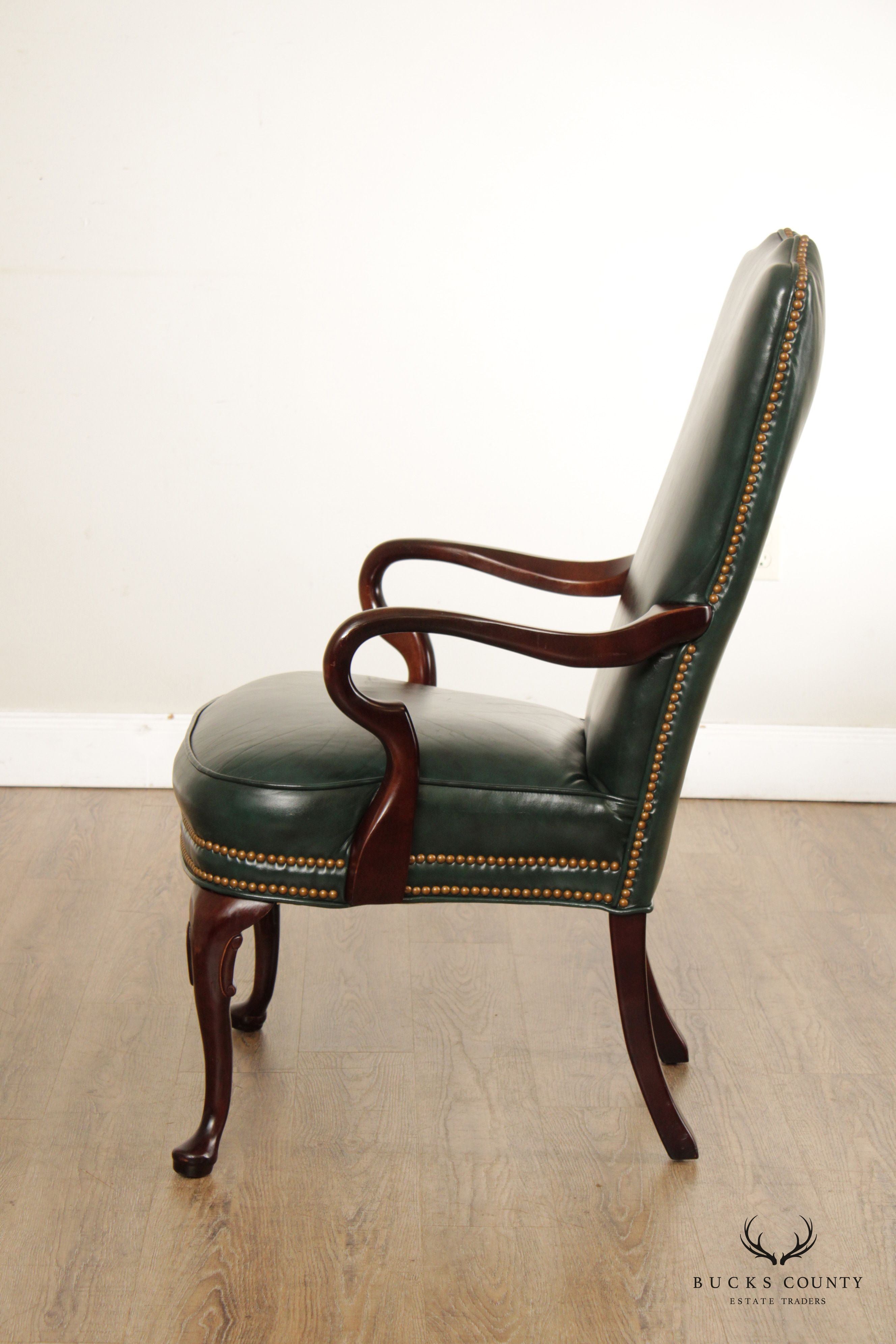 Queen Anne Style Mahogany and Leather Armchair