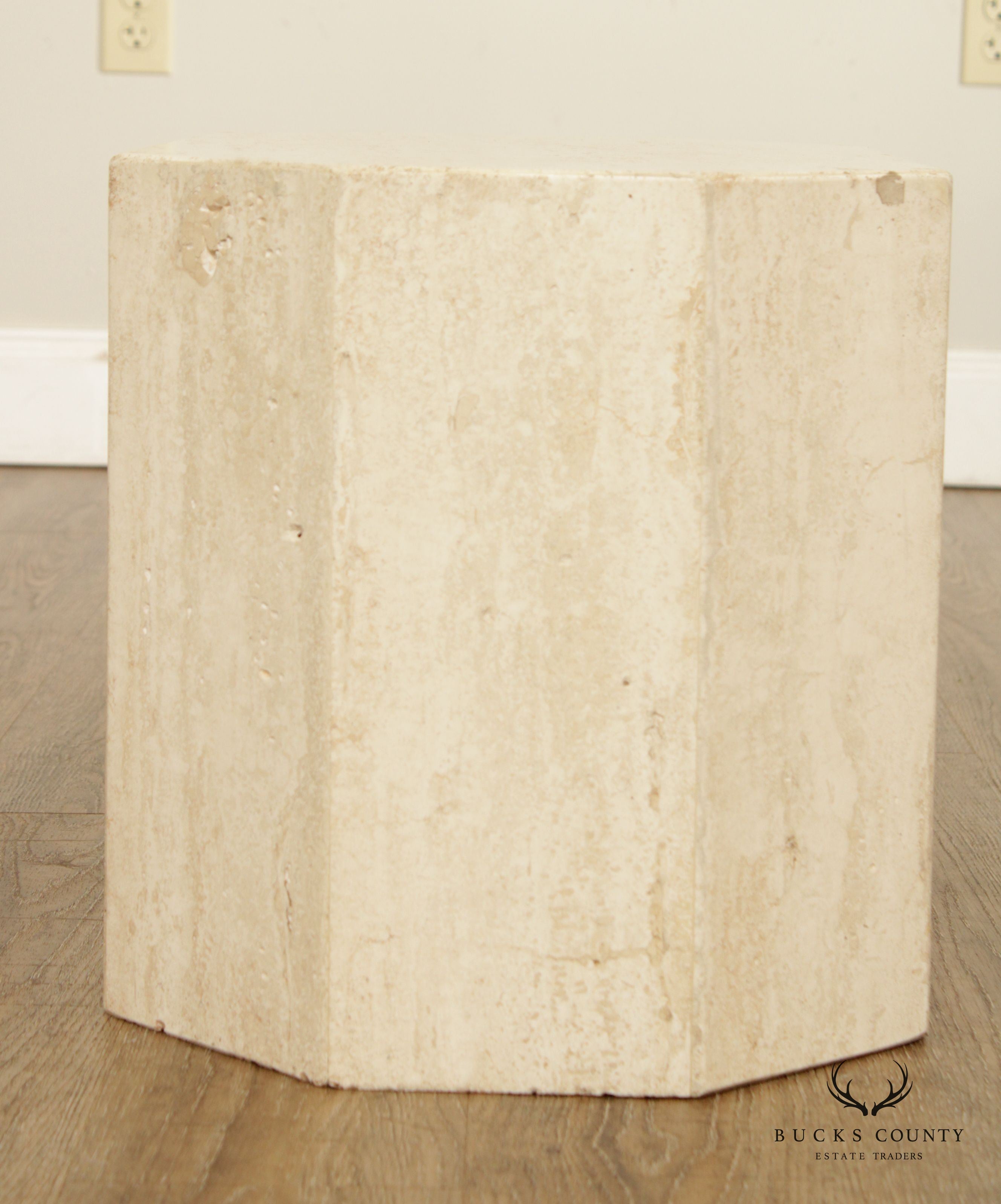 Post Modern Italian Traverine Side Table or Pedestal