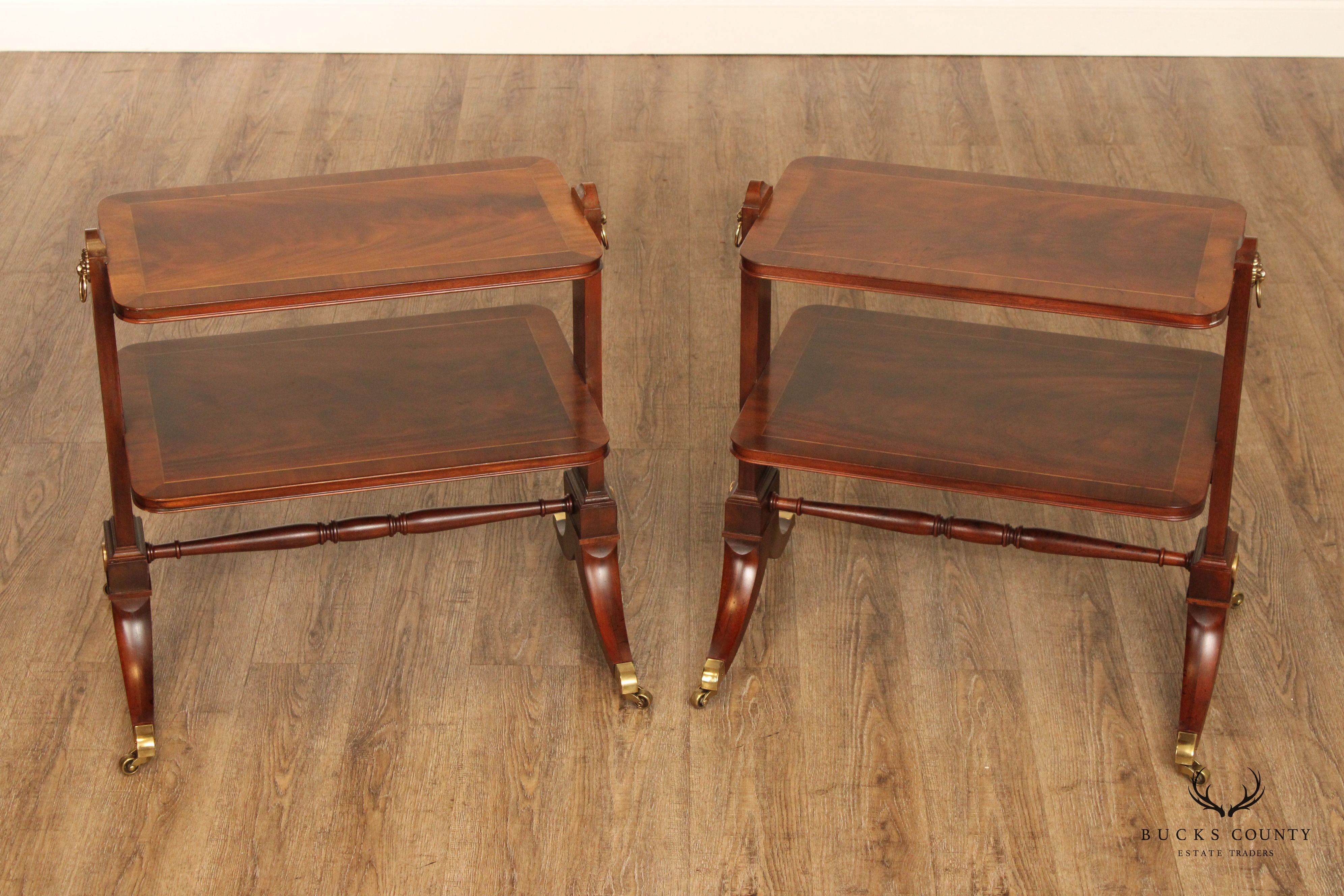 Baker Furniture English Regency Style Pair of Mahogany Side Tables