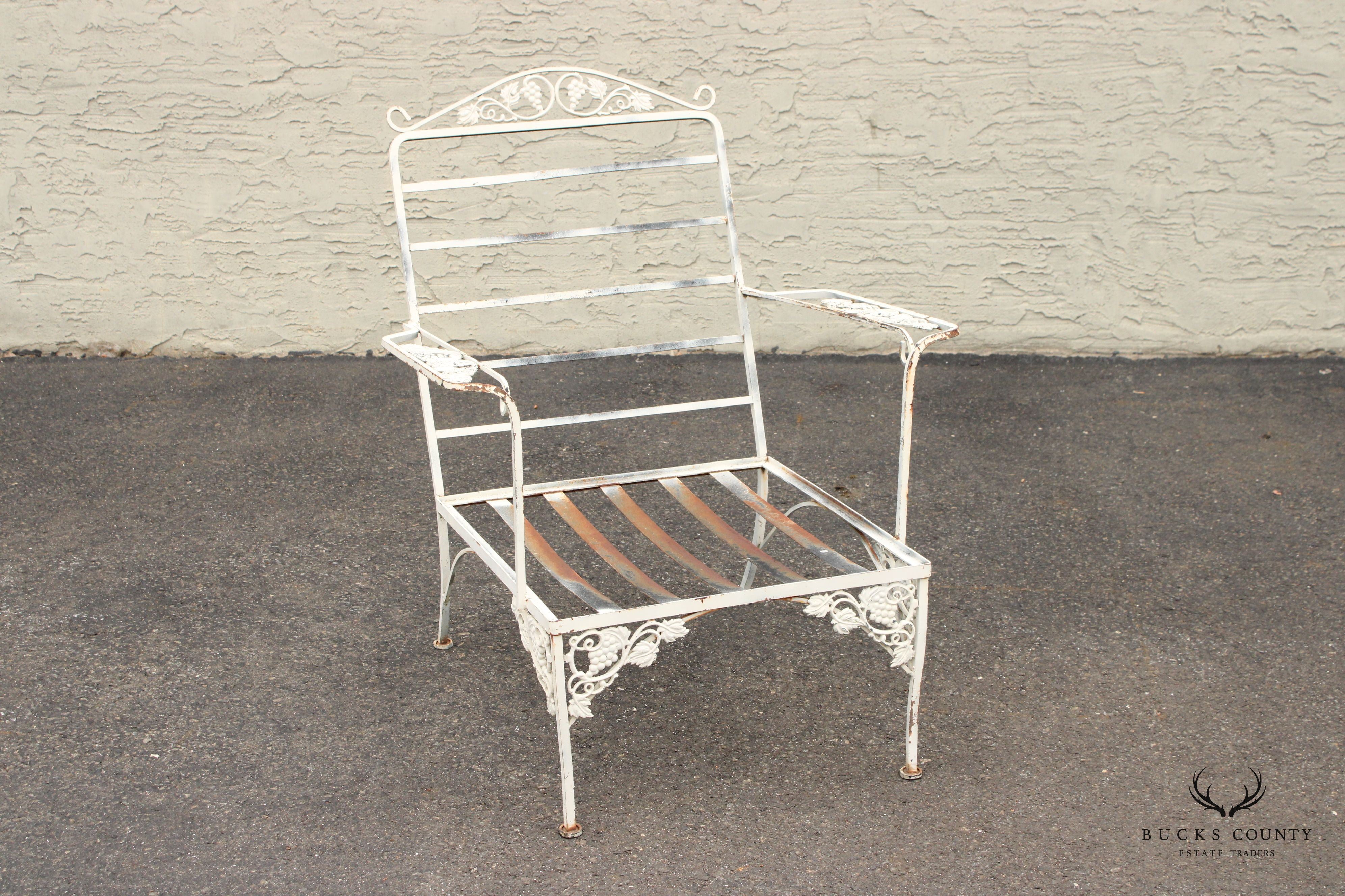 Vintage Wrought Iron Outdoor Patio Lounge Armchair