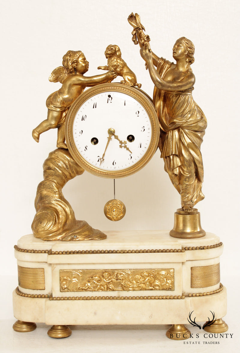 Louis XVI Style Figural Gilt-Bronze and Marble Mantel Clock