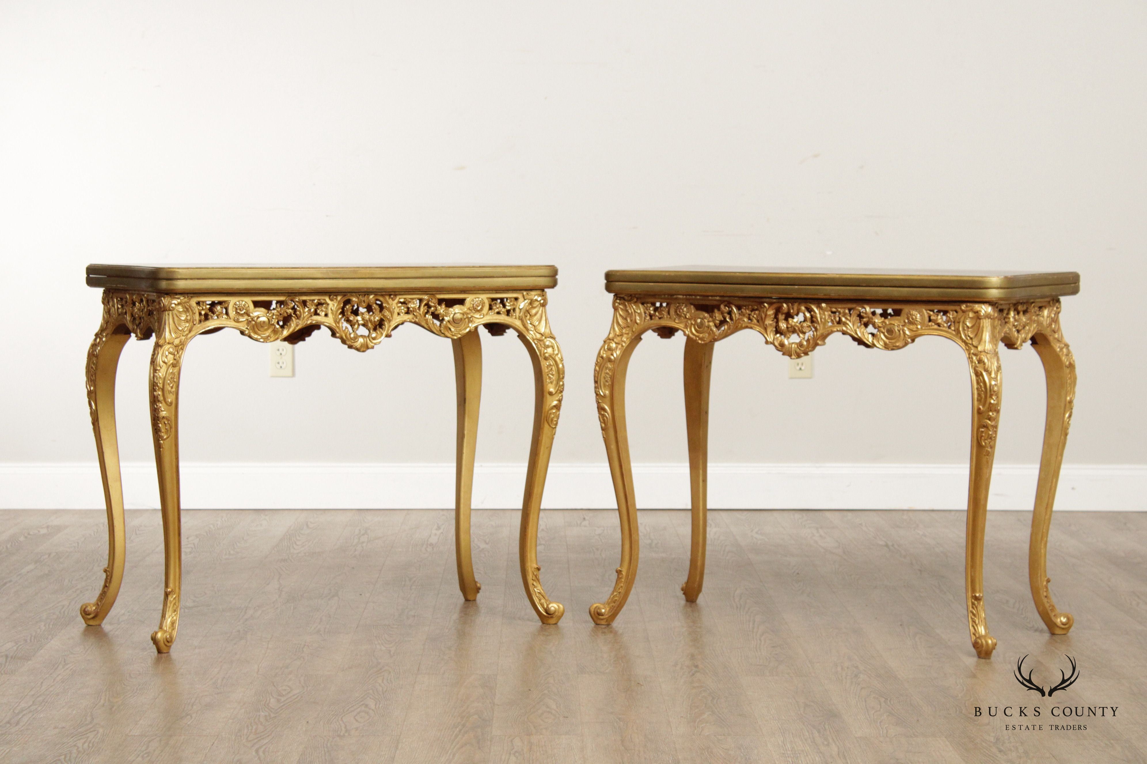 Herraiz Italian Louis XV Style Pair Giltwood Game Tables