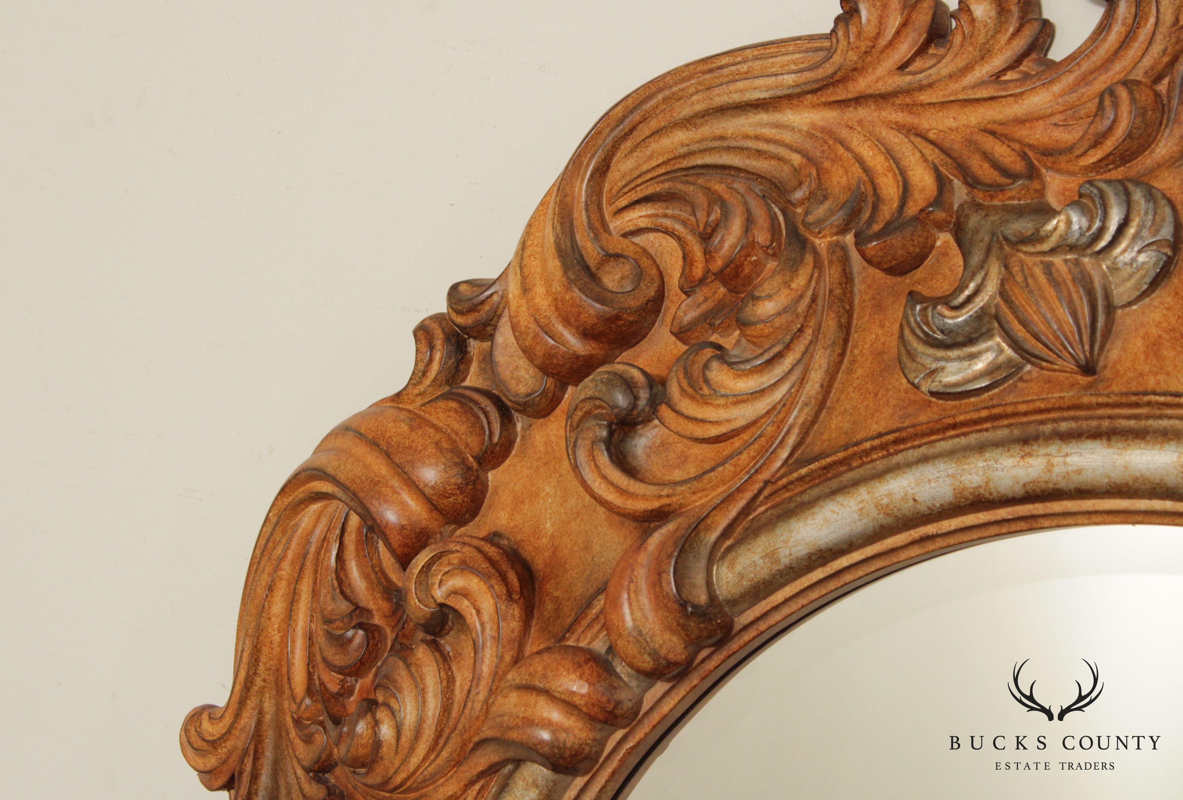 Italian Rococo Style Ornate Carved Round Wall Mirror