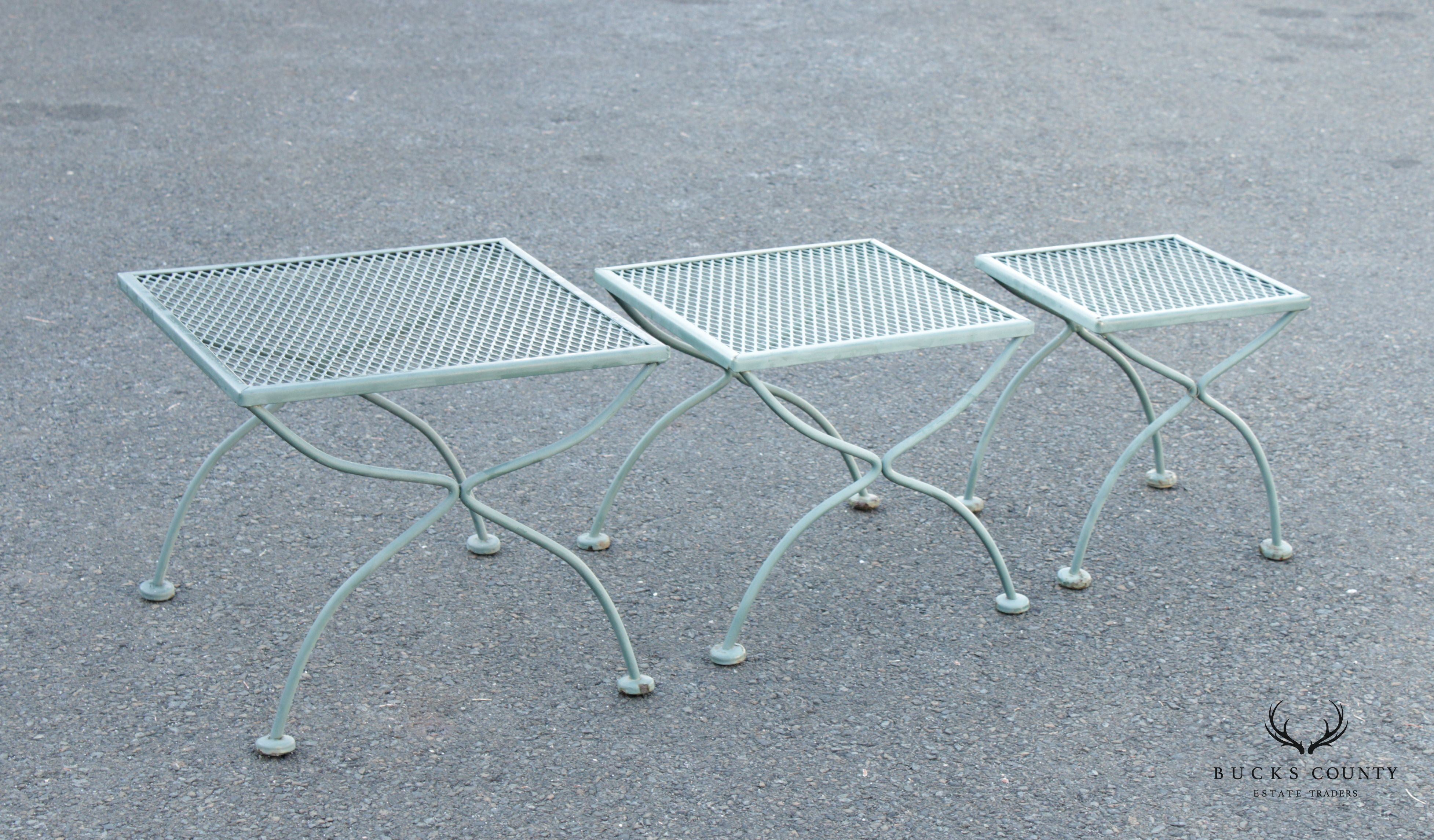 Mid Century Vintage Set Wrought Iron Patio Nesting Tables