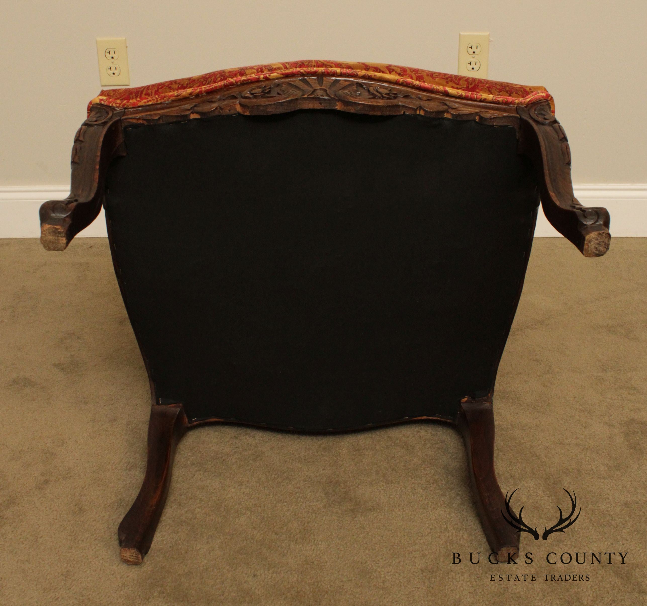 Italian Carved Custom Upholstered Armchair