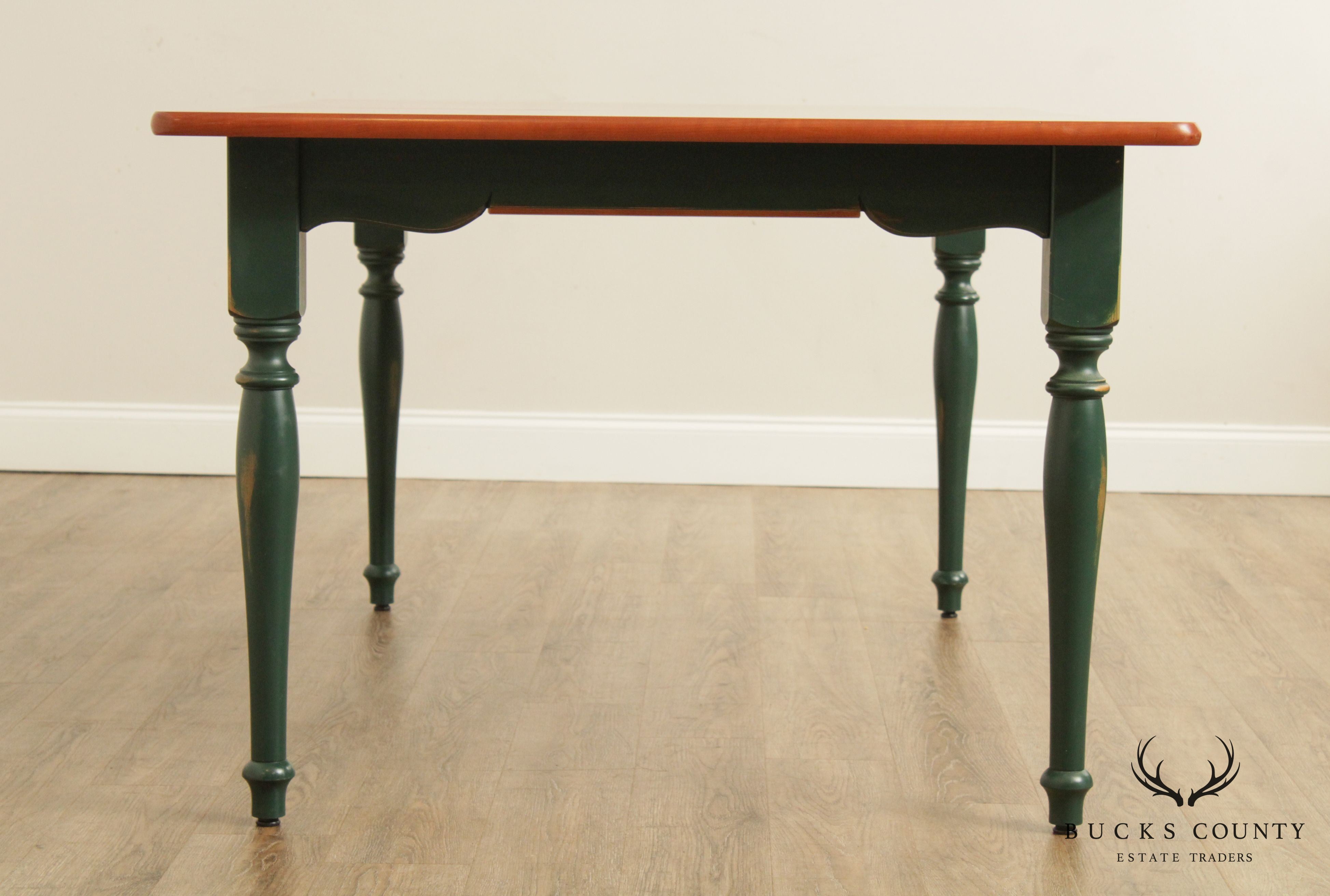 Custom Solid Cherry Green Painted Base Farmhouse Dining Table