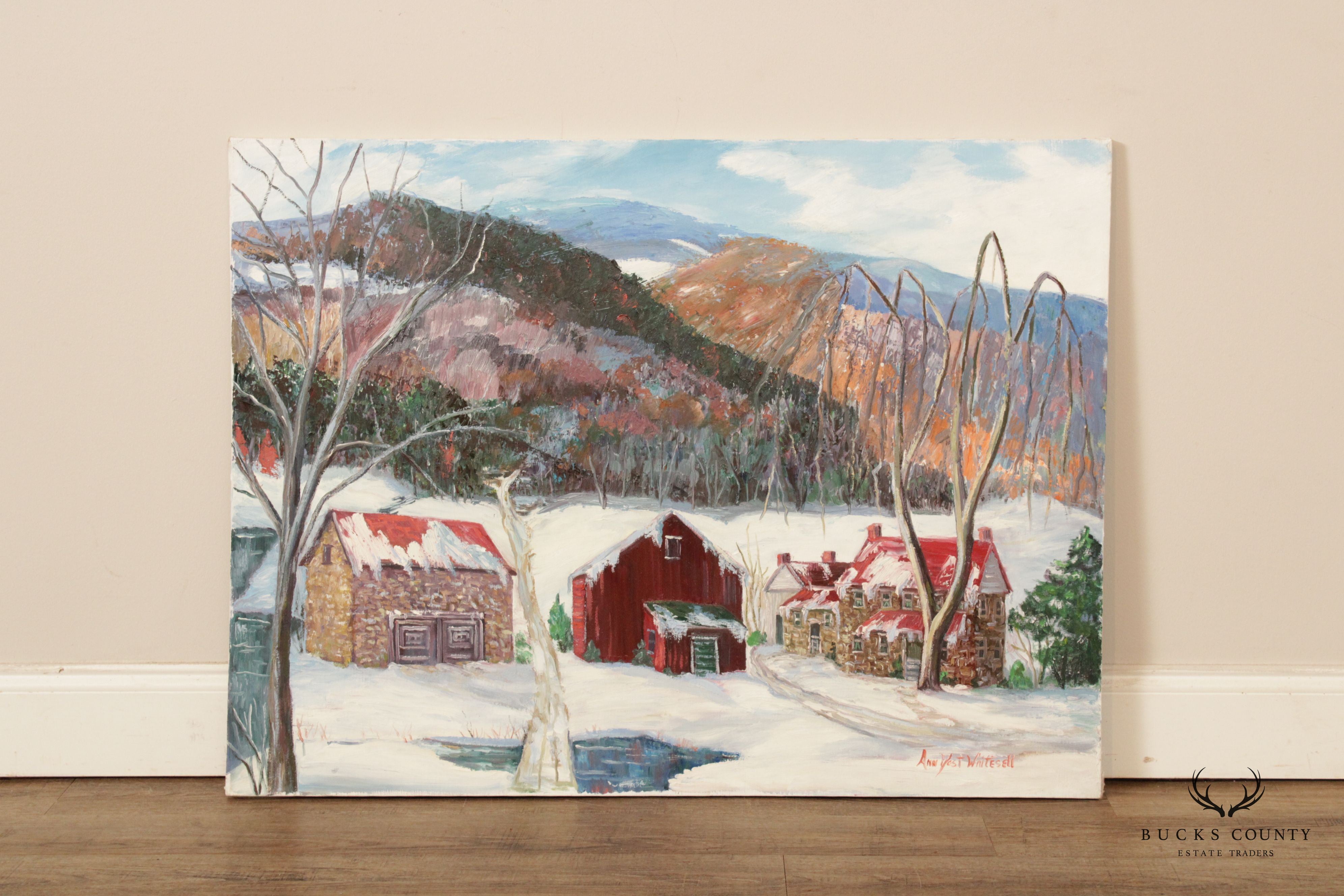 Ann Yost Whitesell Houses 'In the Pocono's' Winter Landscape Original Oil Painting