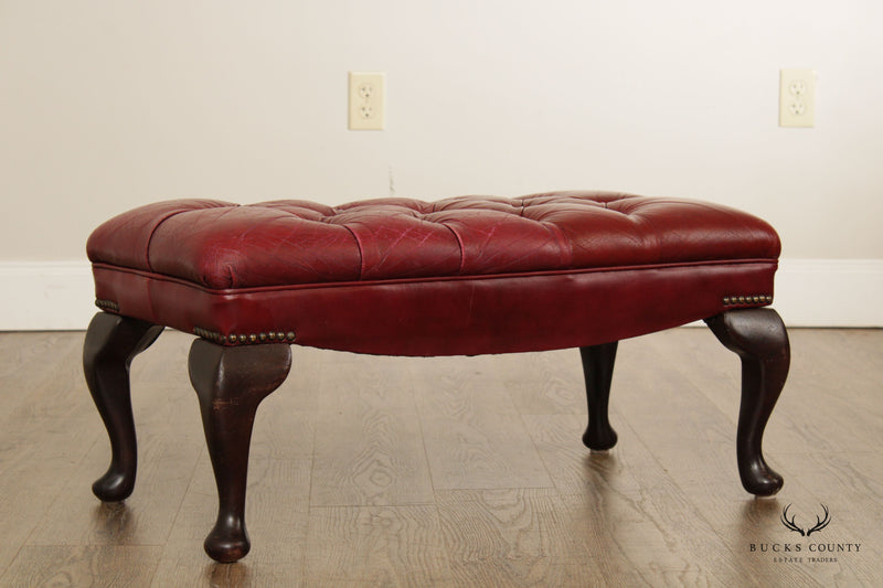 Georgian Style Tufted Red Leather Ottoman or Foot Stool