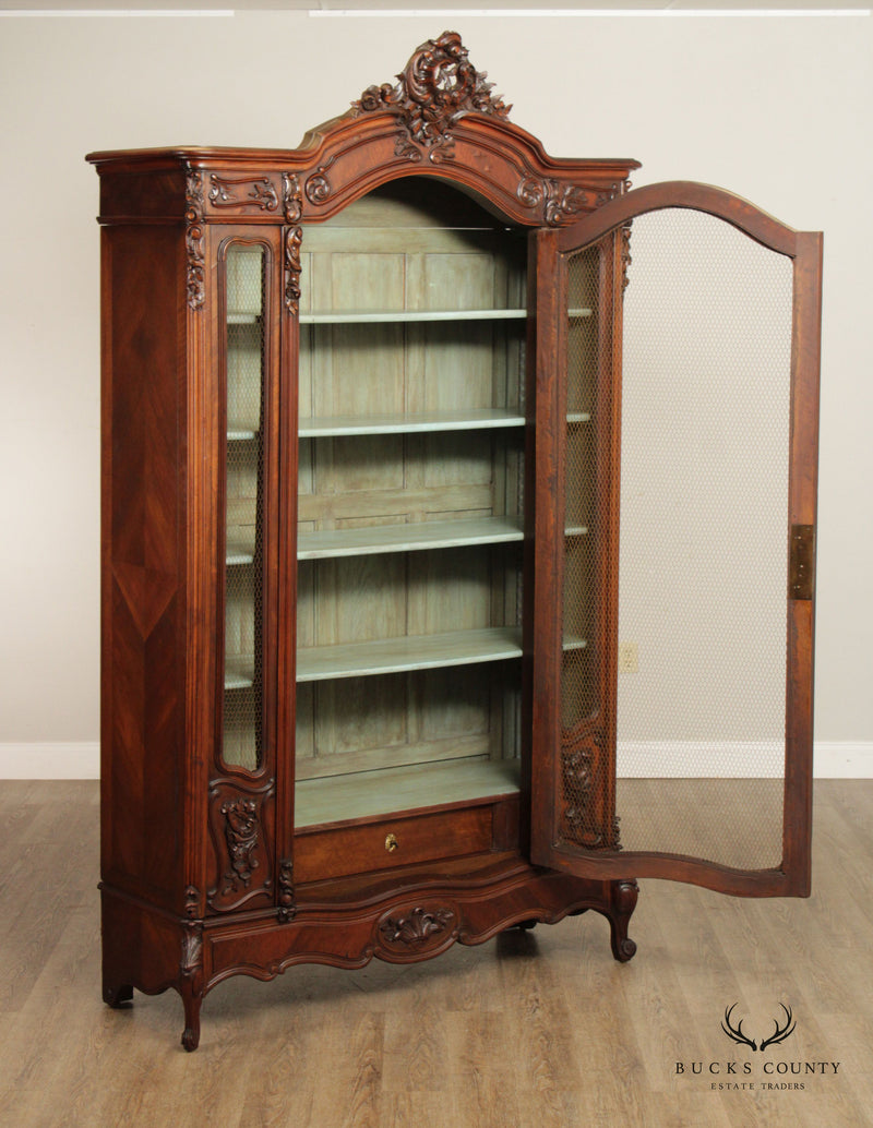 French Louis XV Style Antique Carved Walnut Bookcase