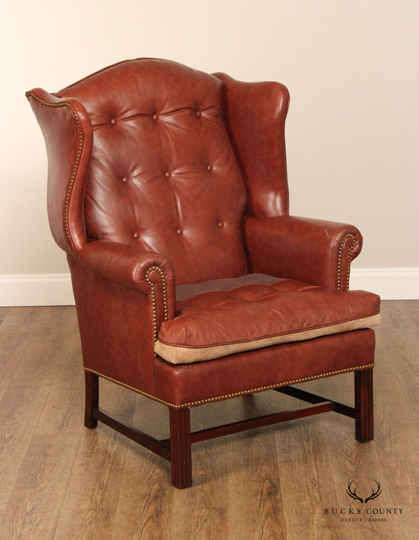 Hancock & Moore Chippendale Style Tufted Leather Wing Chair
