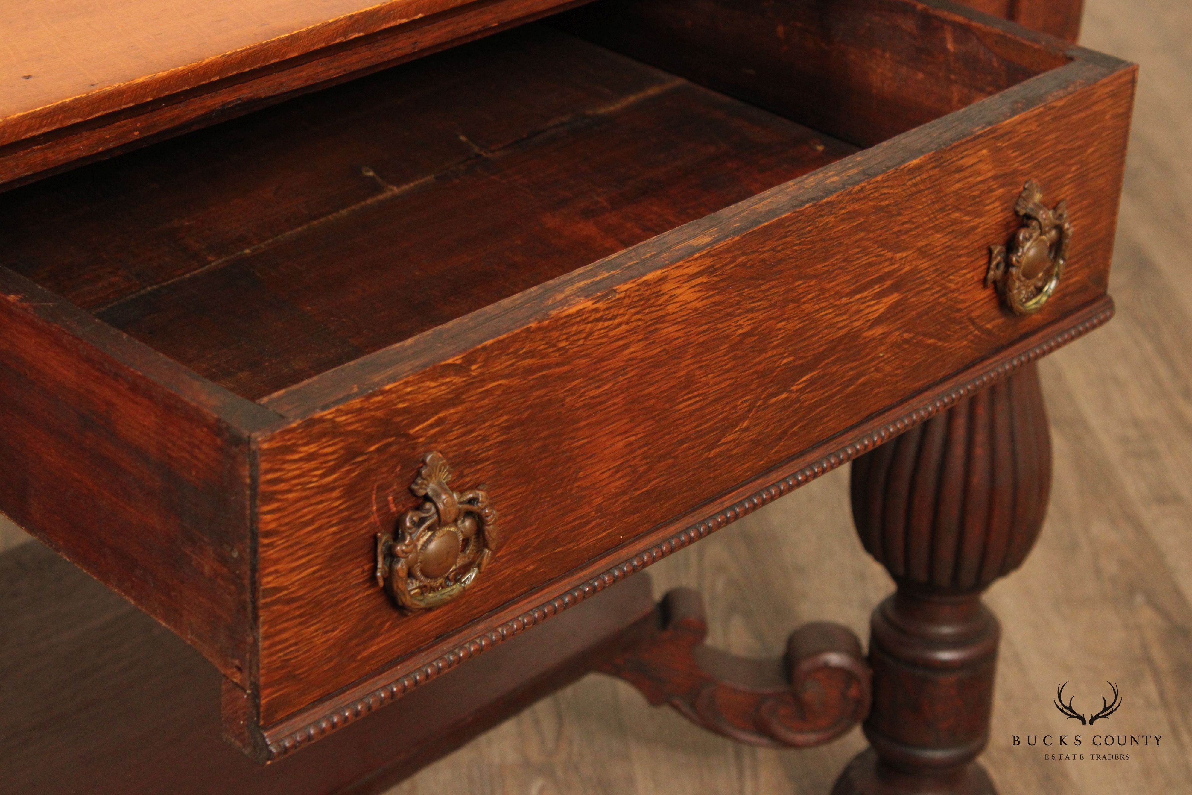 Antique Victorian Oak Writing Desk or Small Library Table