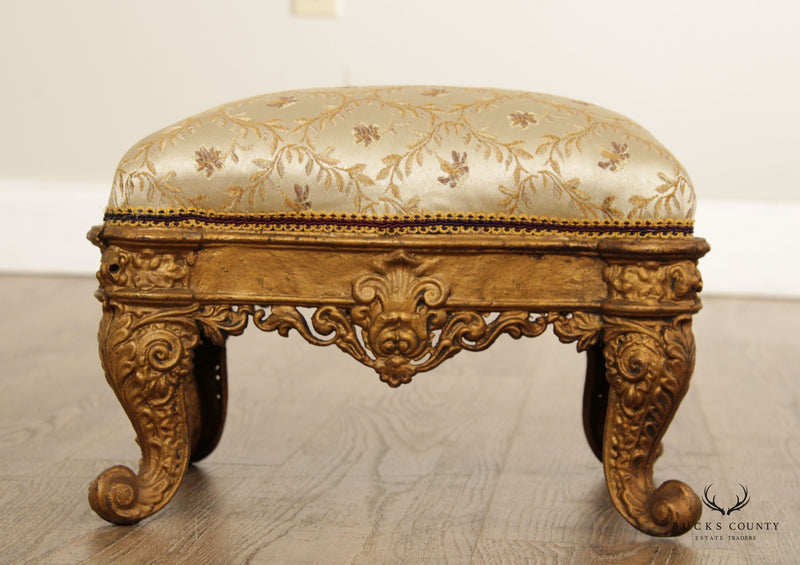 Antique Victorian Cast Iron Gilt Rococo Style Footstool
