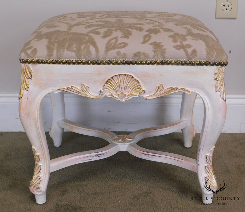 Italian Rococo Style Gilt & Painted Carved Pair Stools