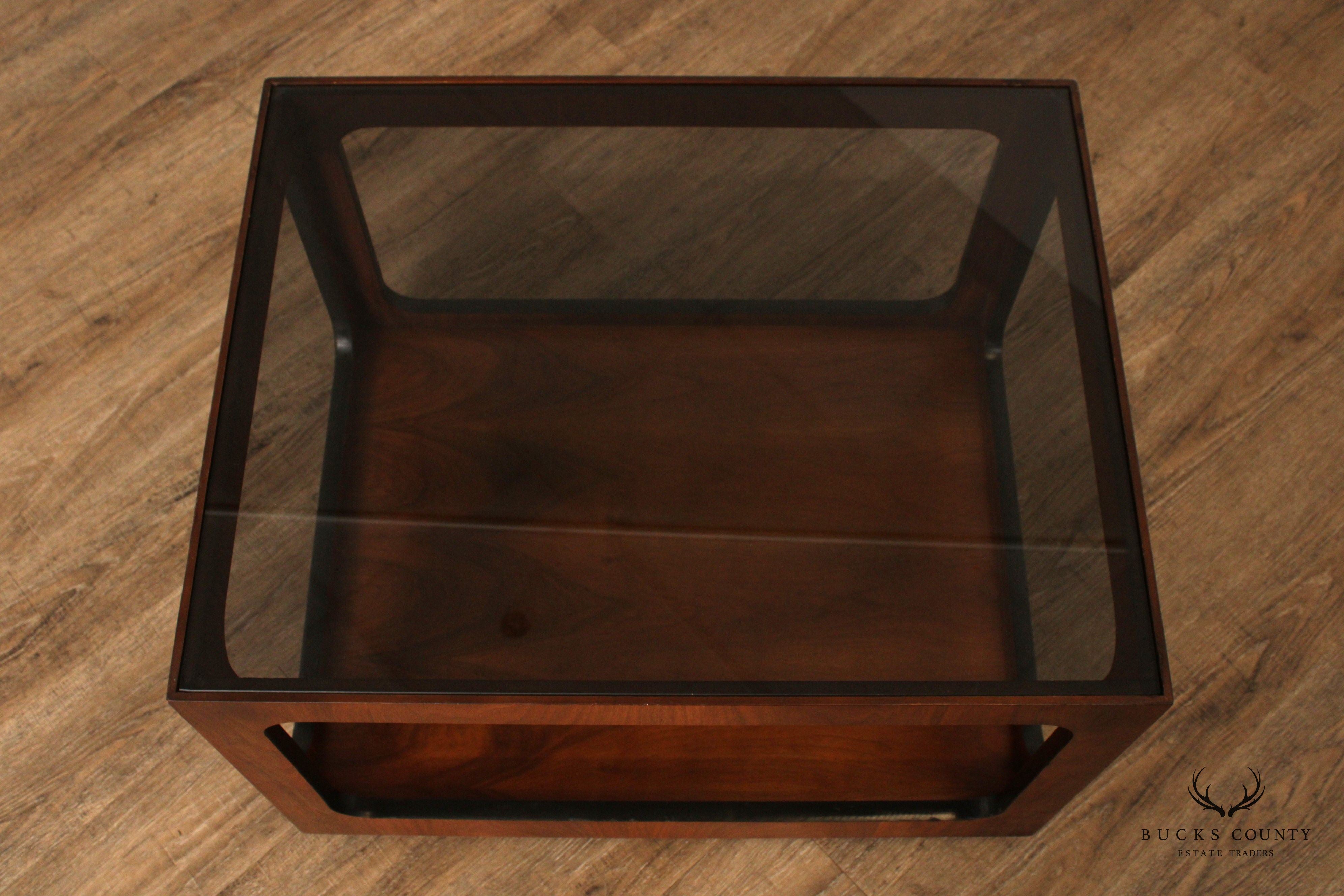 Lane Mid Century Modern Walnut And Smoked Glass Coffee Table