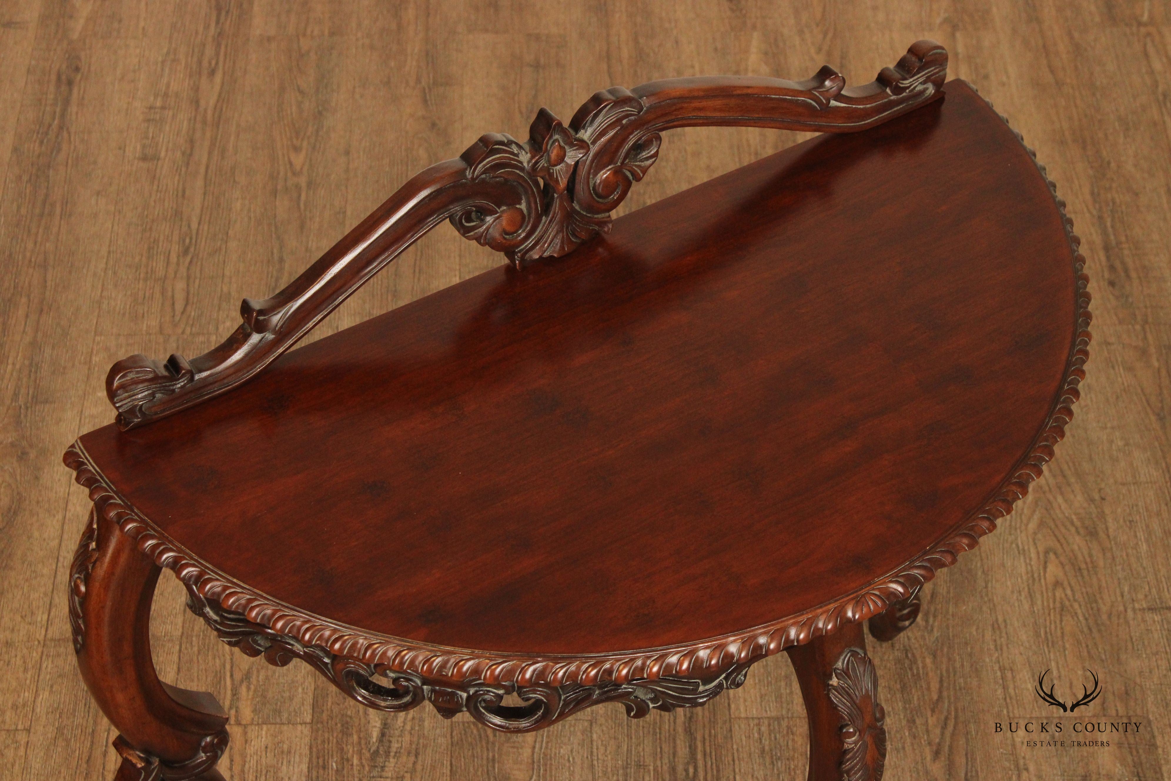 Italian Rococo Style Carved Mahogany Demilune Console Table