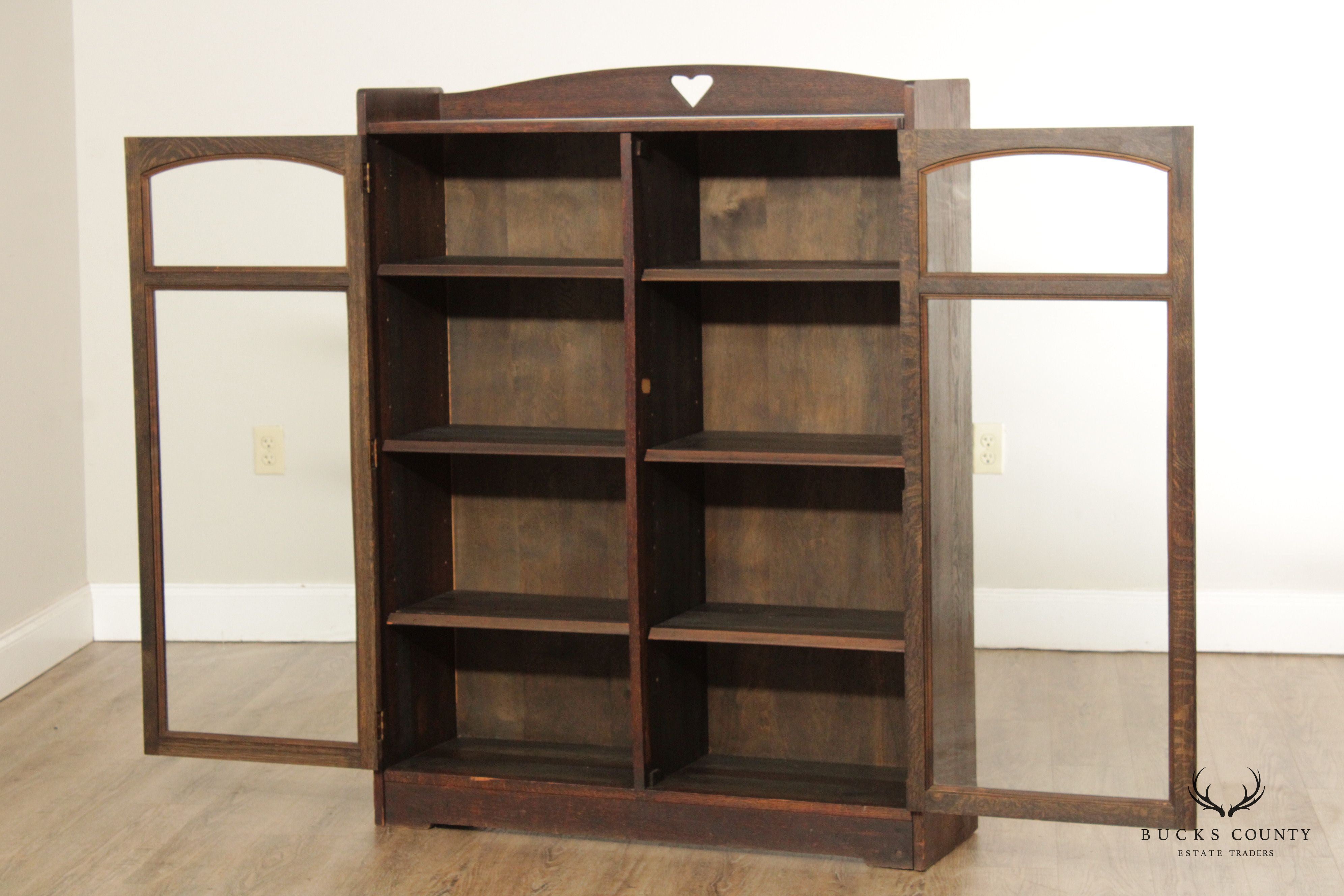 Antique Arts & Crafts Mission Oak Two-Door Bookcase